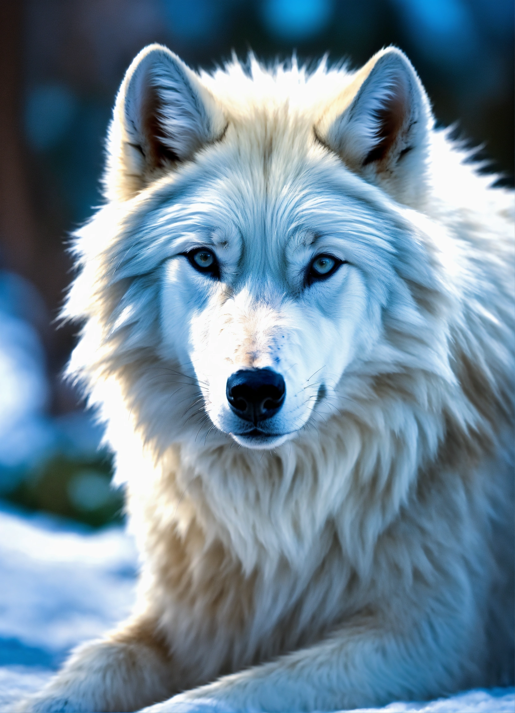 Lexica - A white wolf with a black spot on its chest, spreading out in ...