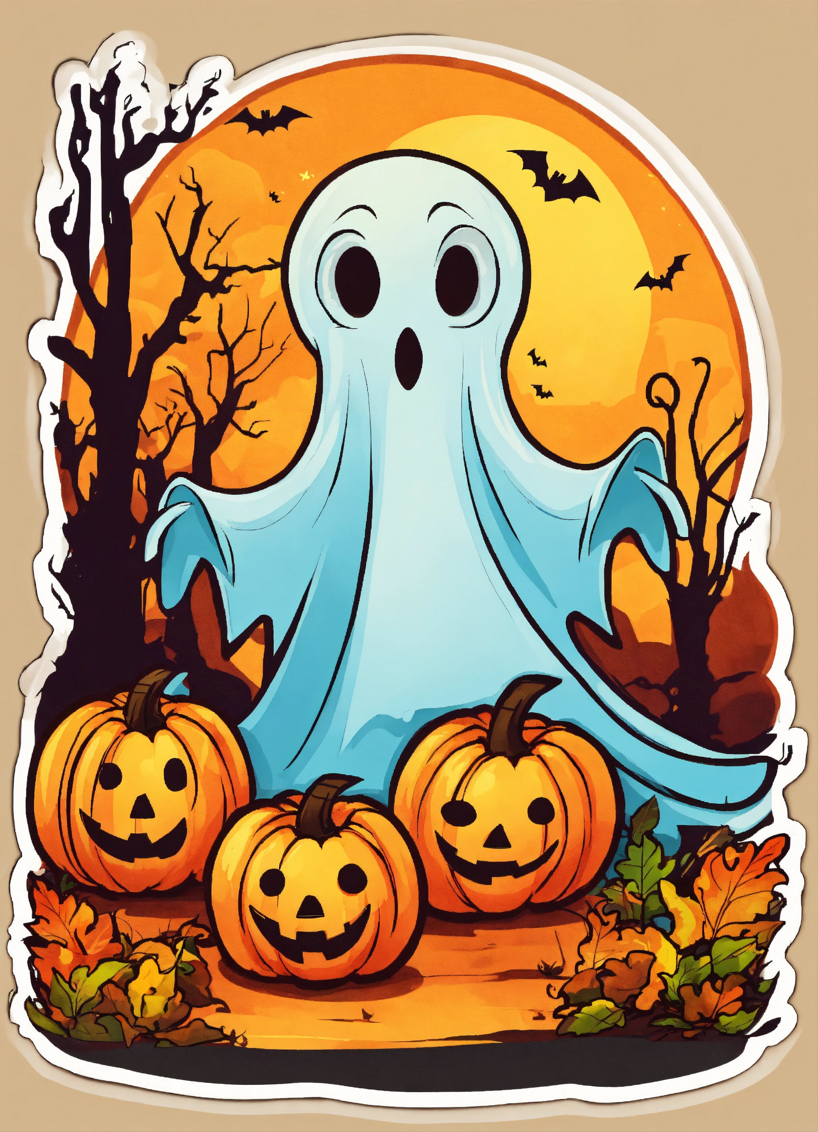 Lexica - Sticker, Halloween ghost fall, cartoon style for kids, pro vector