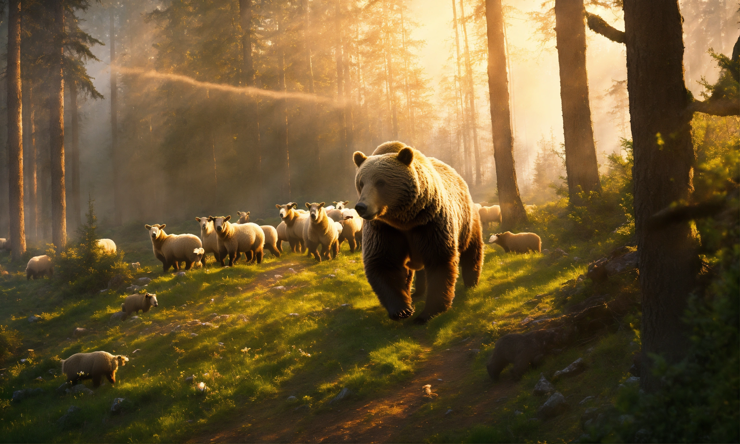 Lexica - Image Prompt The bear, wounded and beaten, hastily retreating ...