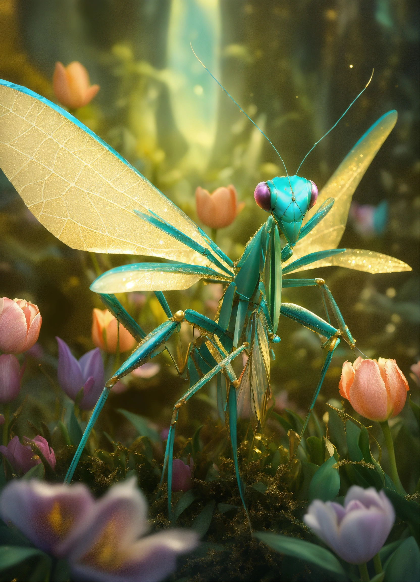 Lexica - Light, cosmic teal eyed white graceful praying mantis insect ...