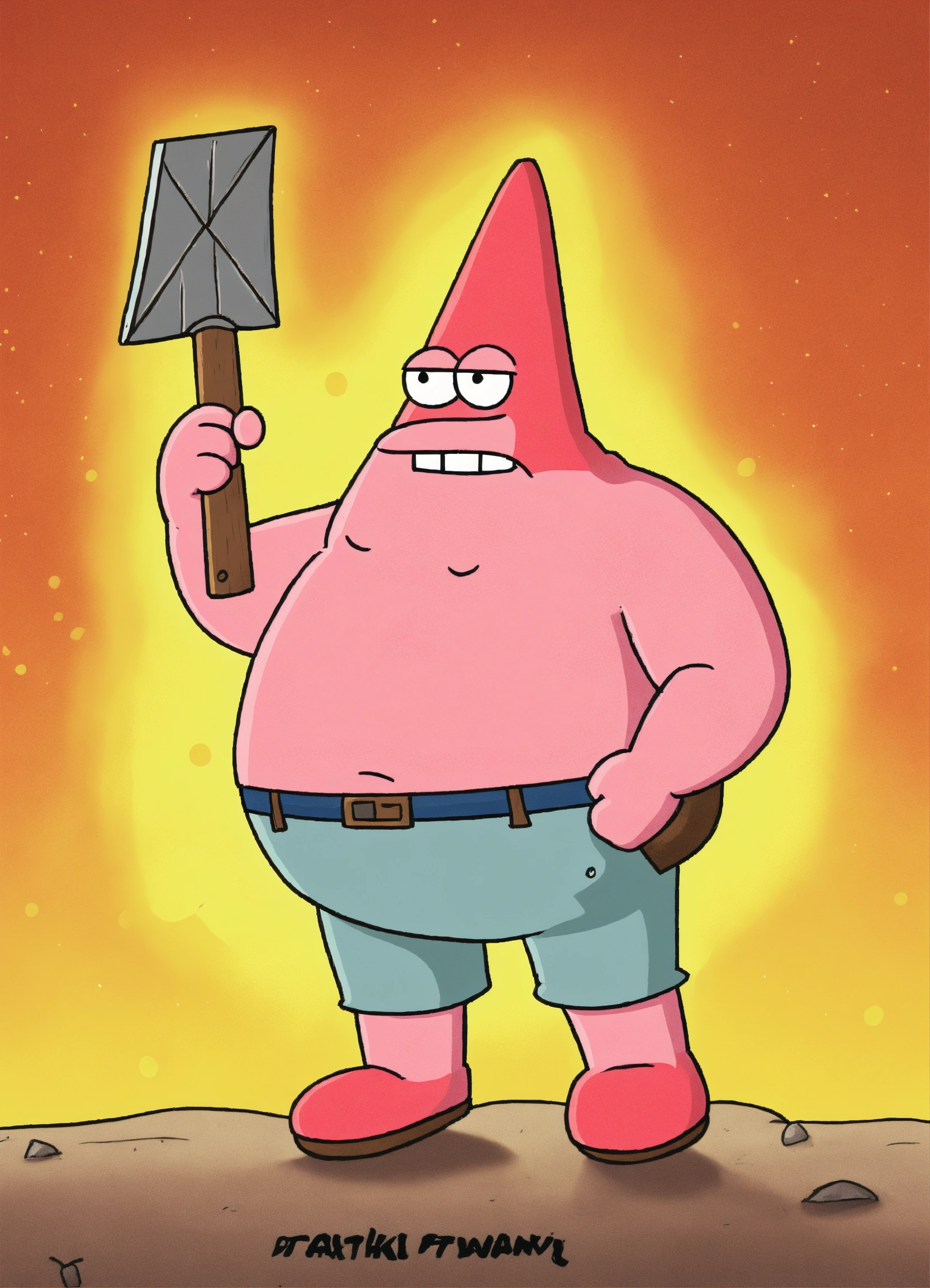 Lexica - Patrick Star holding an axe