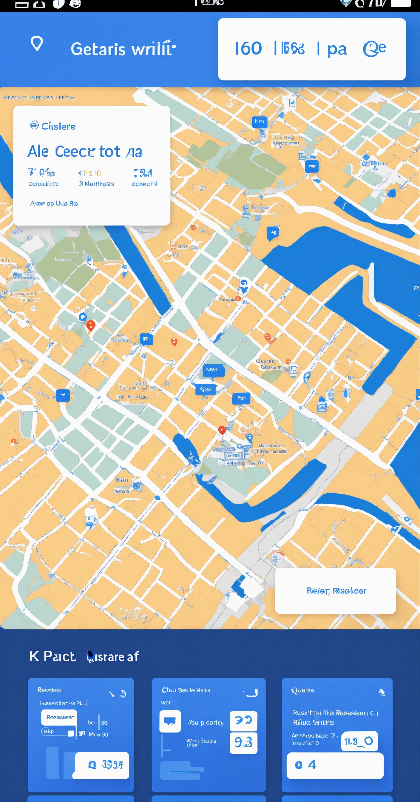 Lexica - Graphic user interface of an app, with a map of a city and a ...