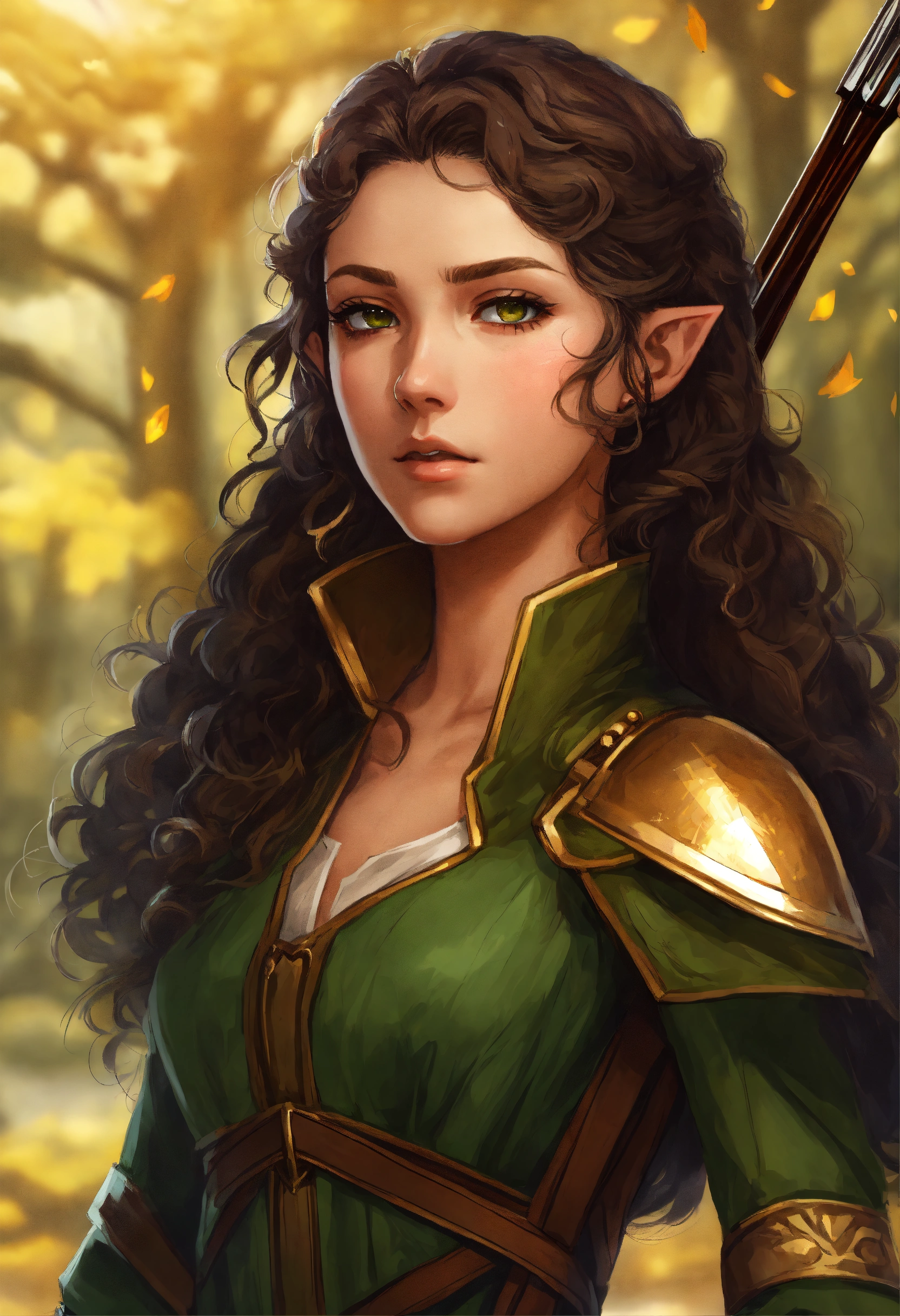 Lexica - Character art of a 24-year-old female wood elf, curly hair ...