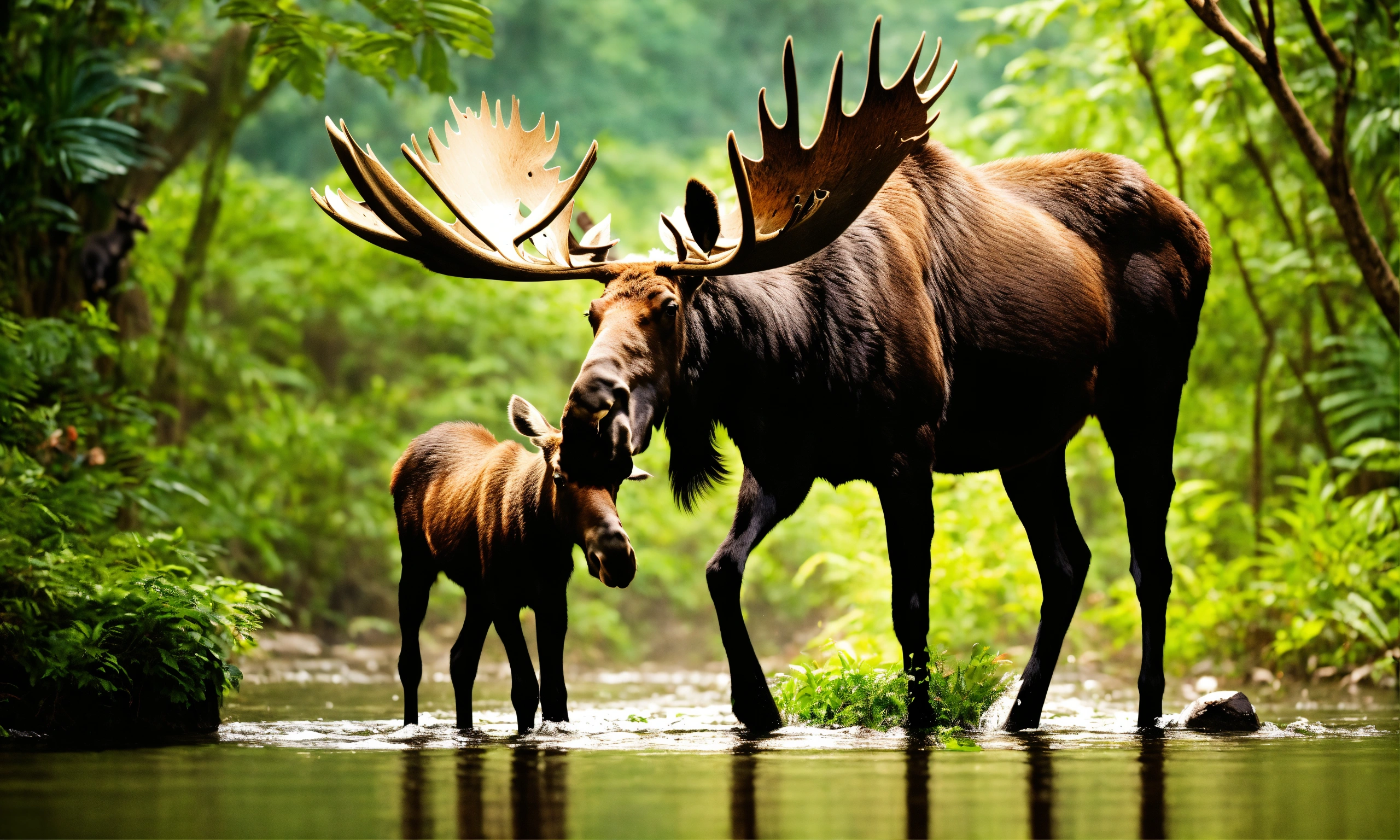 Lexica - A cute 2 moose playing in jungle