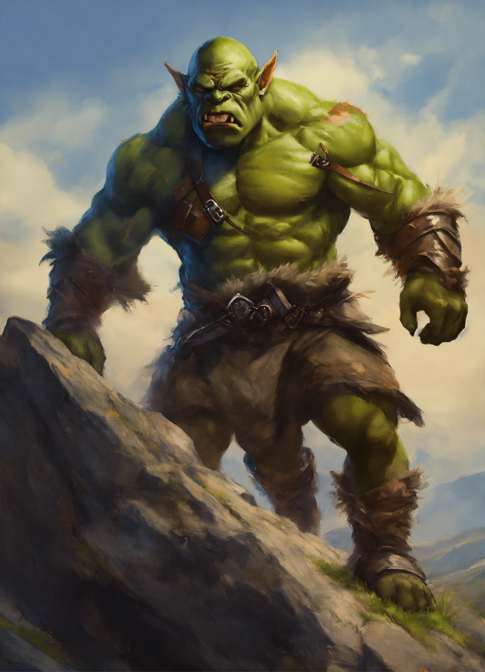 Lexica - Orc propelled high into the air by a rock, digital painting ...