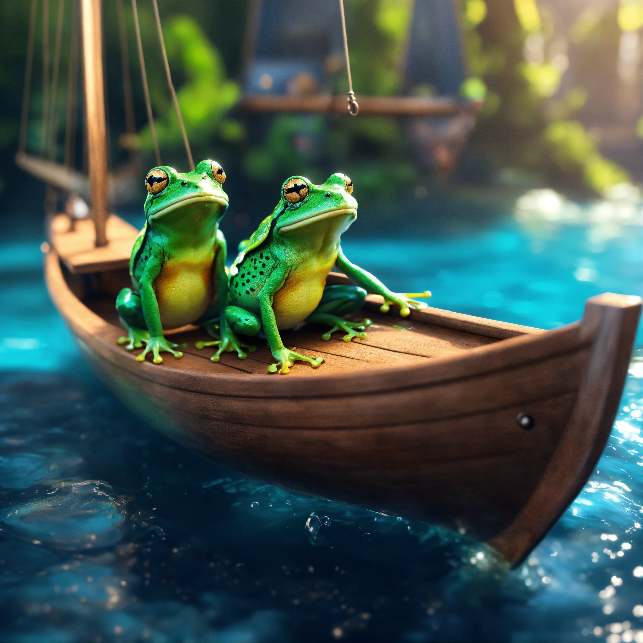Lexica - A cute frighted crew of frogs running around on a a sailing ...