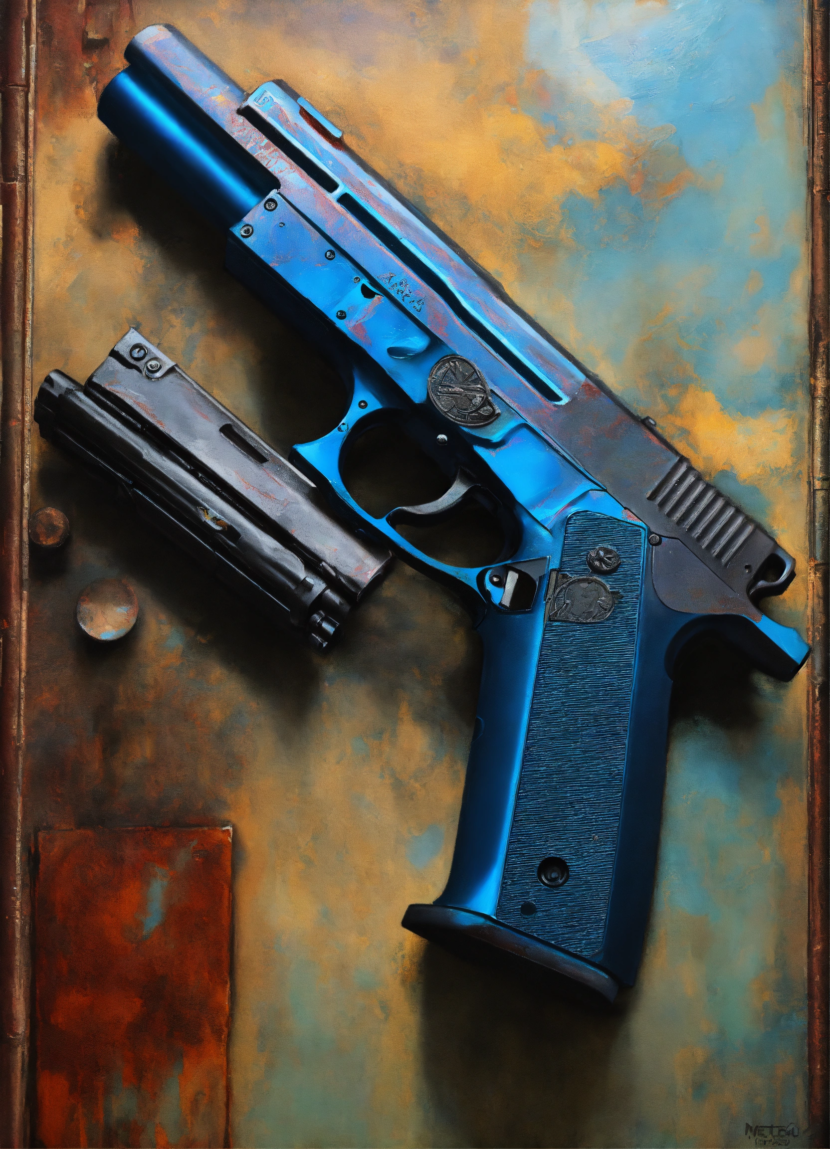 Lexica - Cyberpunk handgun 45 8 round magazine, Metalic gun blue gritty ...
