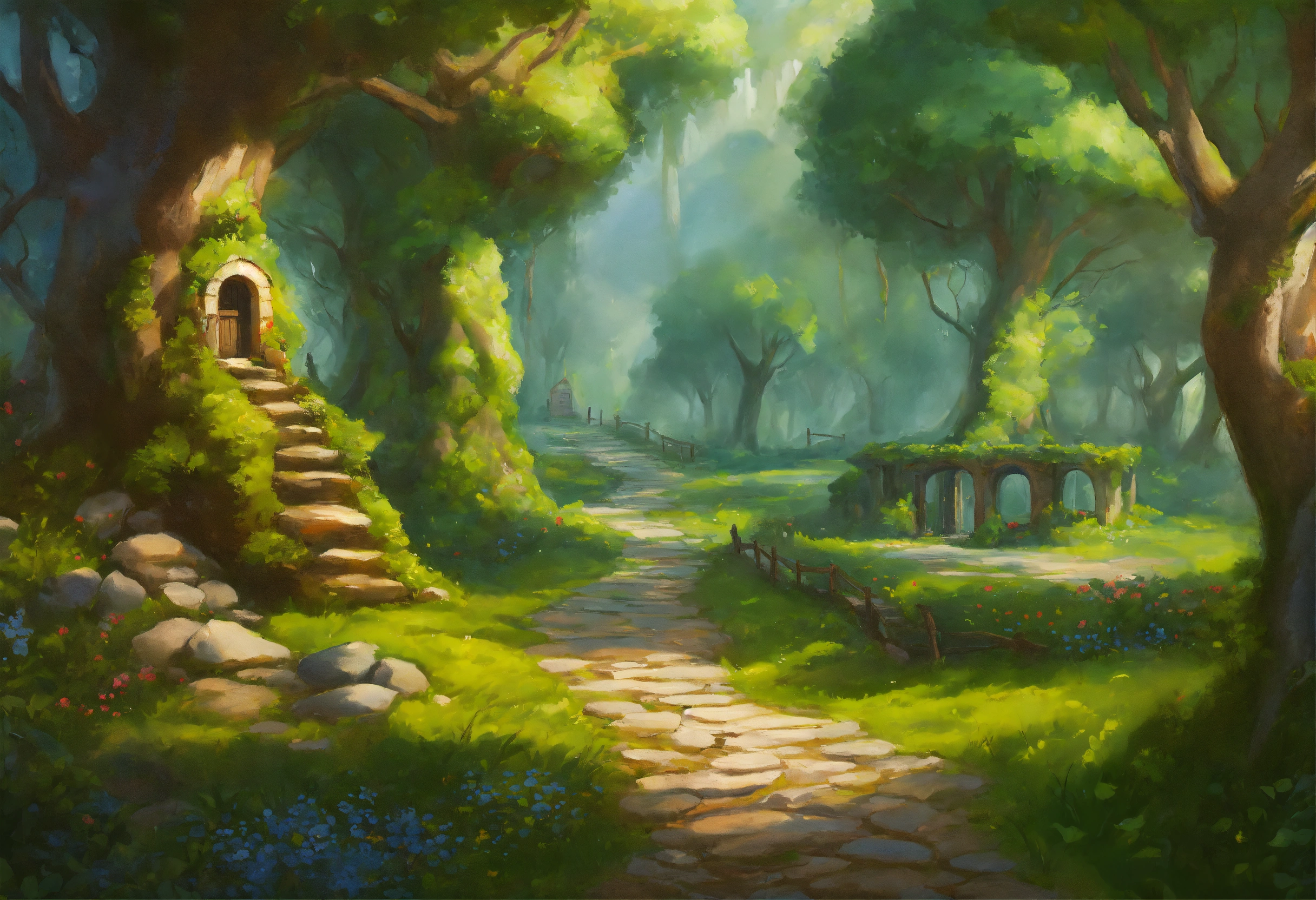 Lexica - A elf village on the middle of trees. Elven walk on a a white ...