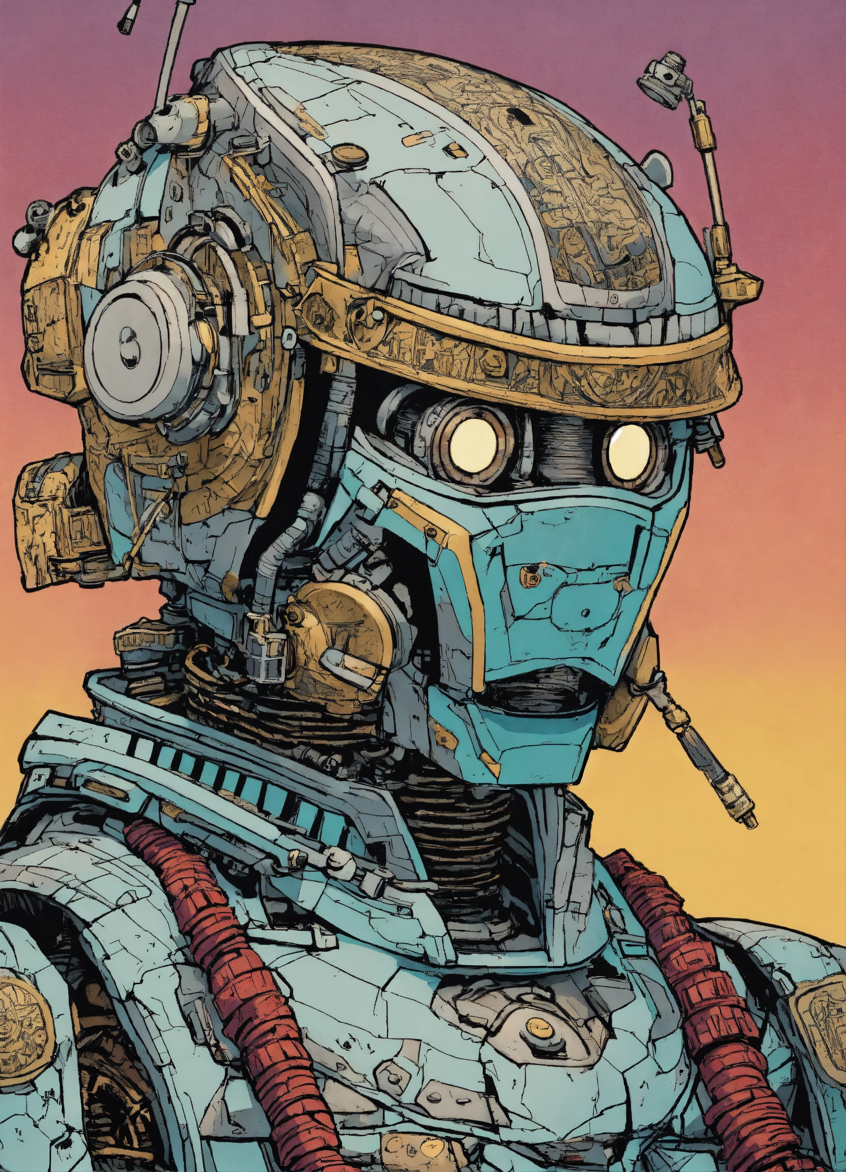 Lexica - Detailed pen and ink illustration of a samurai robot cyborg ...