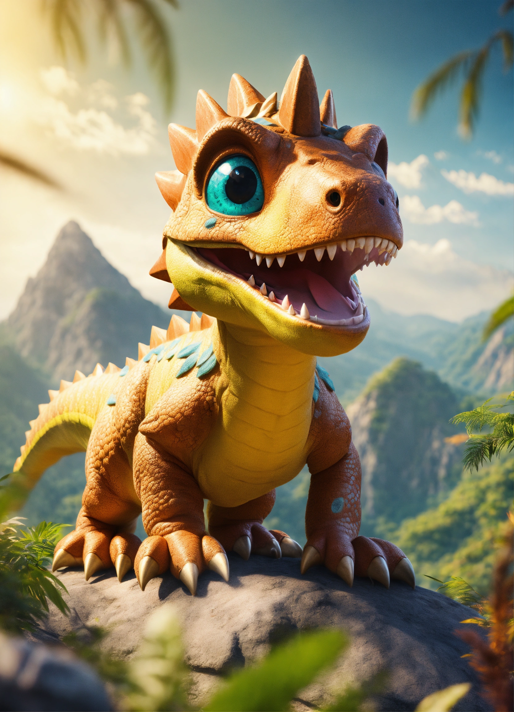 Lexica - An adorable and fluffy baby t-res dinosaur with big color eyes ...