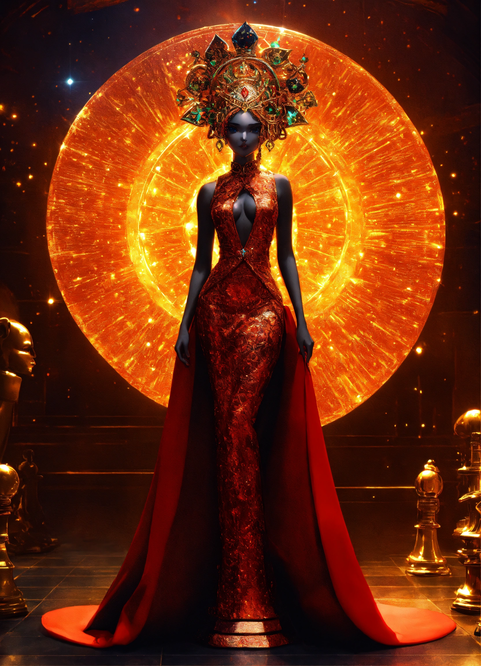 Lexica - Minimalism. Black Solar Queen with long oversized red flowing ...