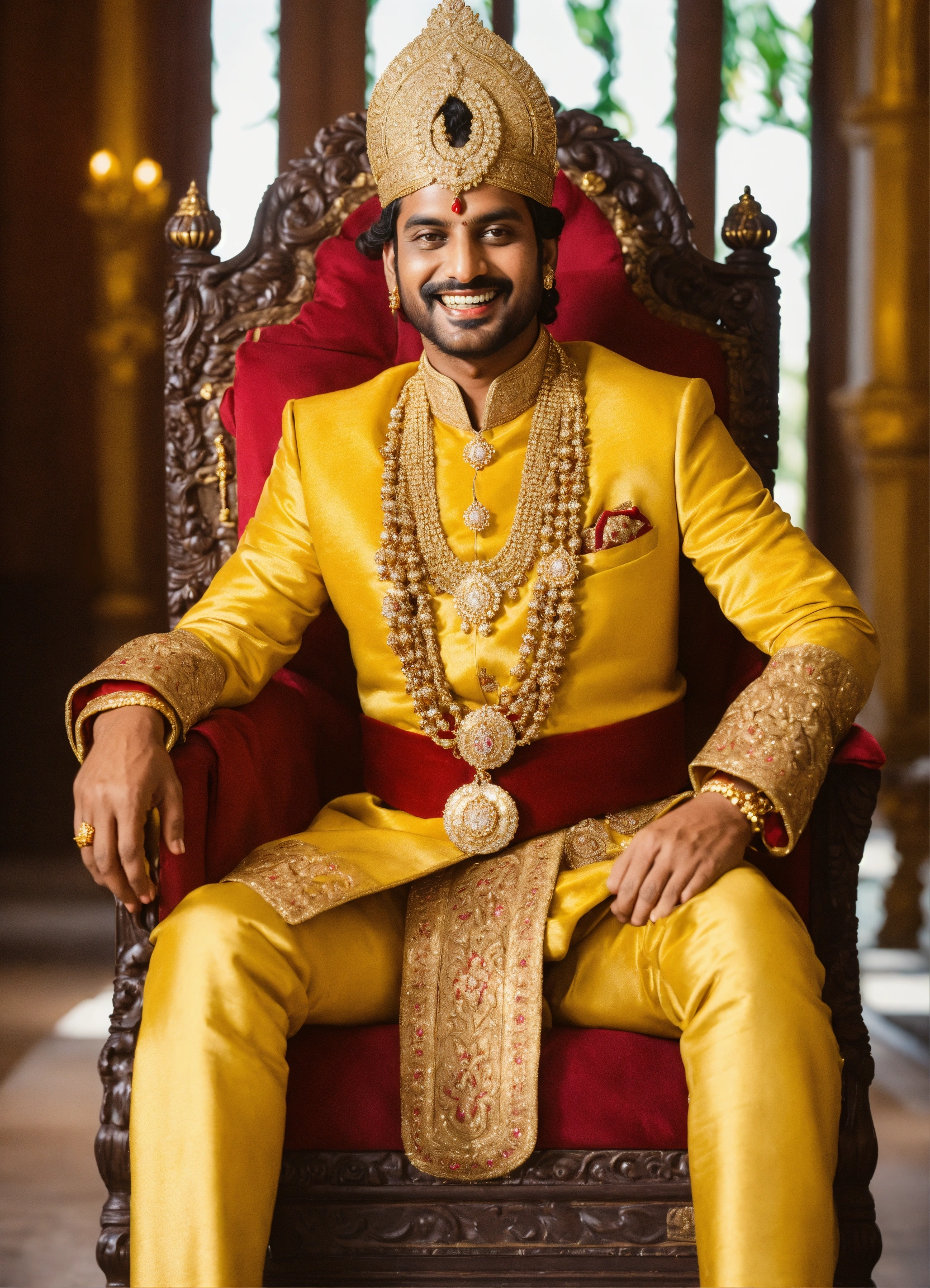 Lexica - Indian prince sitting on a royal chair, in a royal palace ...