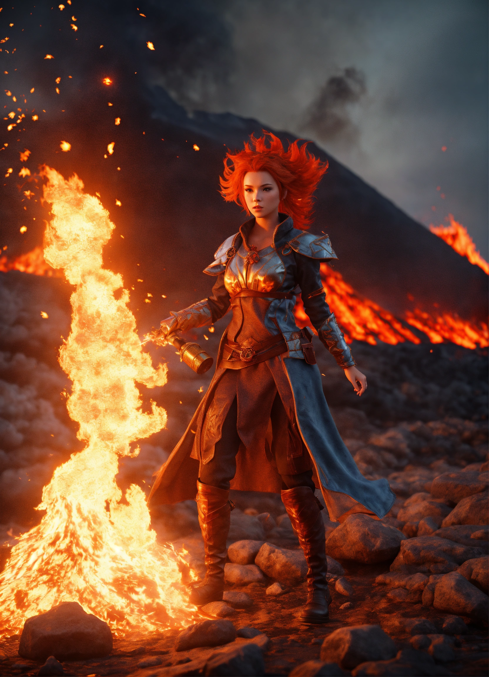 Lexica - Small female pale skinned redhead fire elemental mage wearing ...