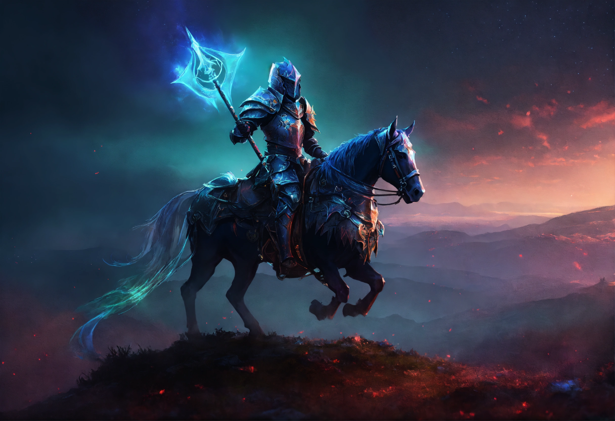 Lexica - Spectral knight on a spectral mount in dark fantasy world