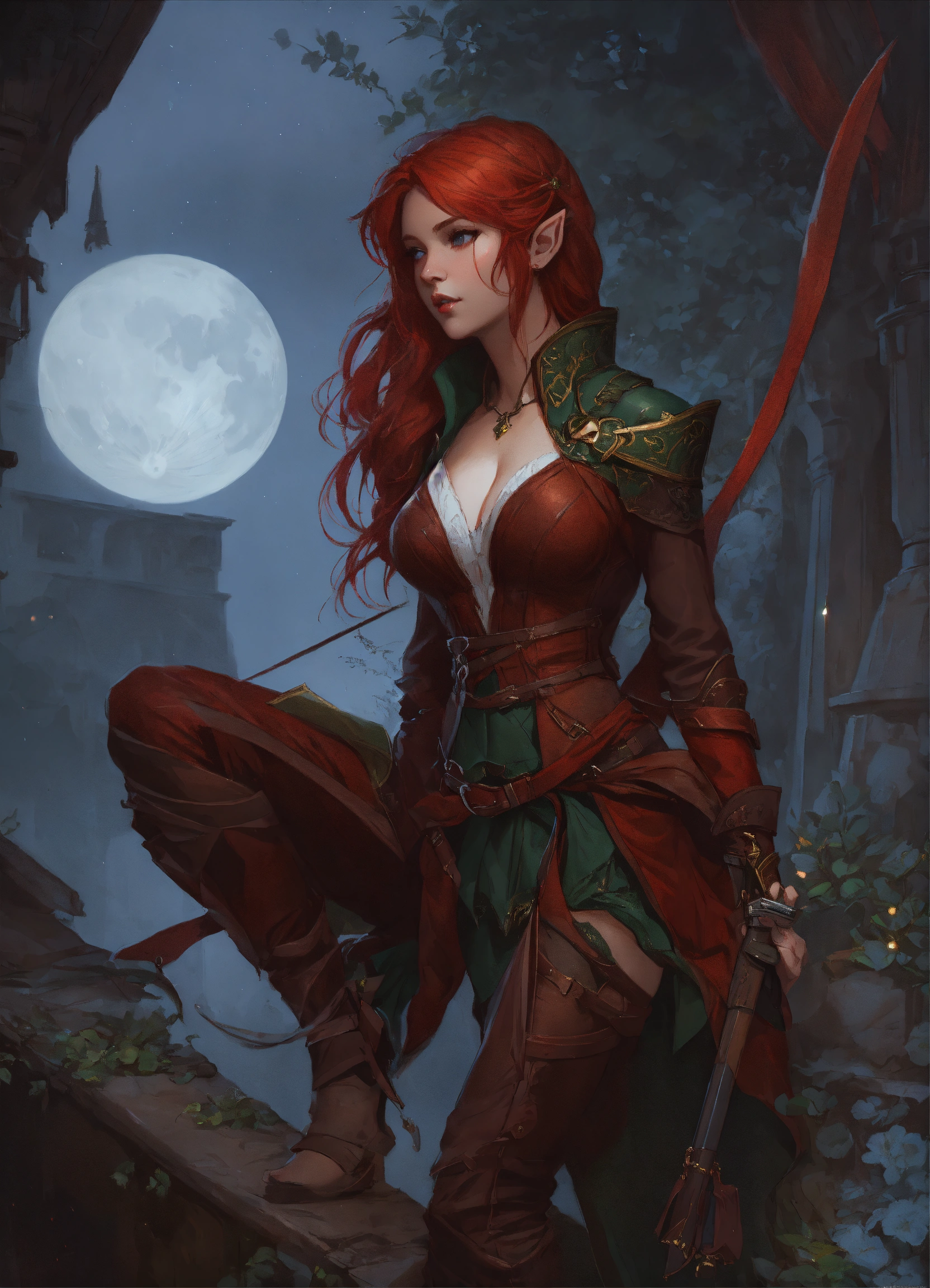 Lexica - Beautiful, red hair, elf, long hair, mysterious moonlit night ...