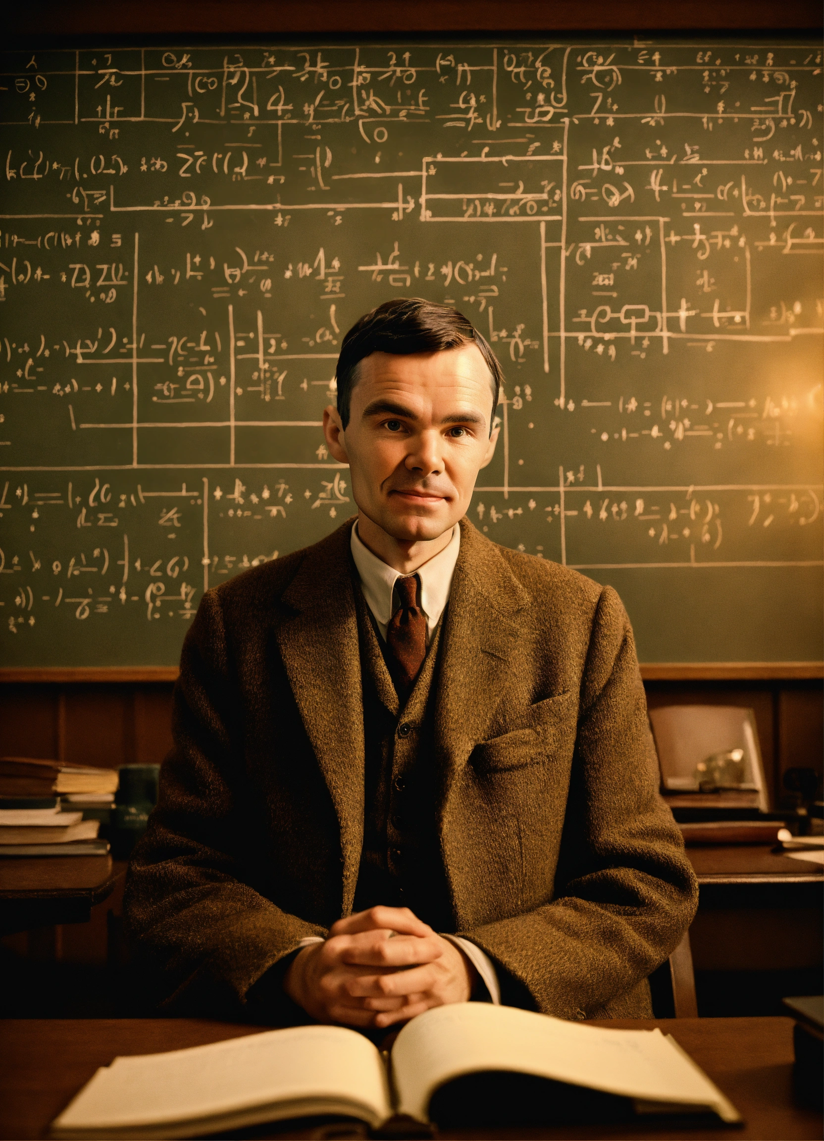 Lexica - A portrait of Alan Turing looking at the camera in a cosy ...