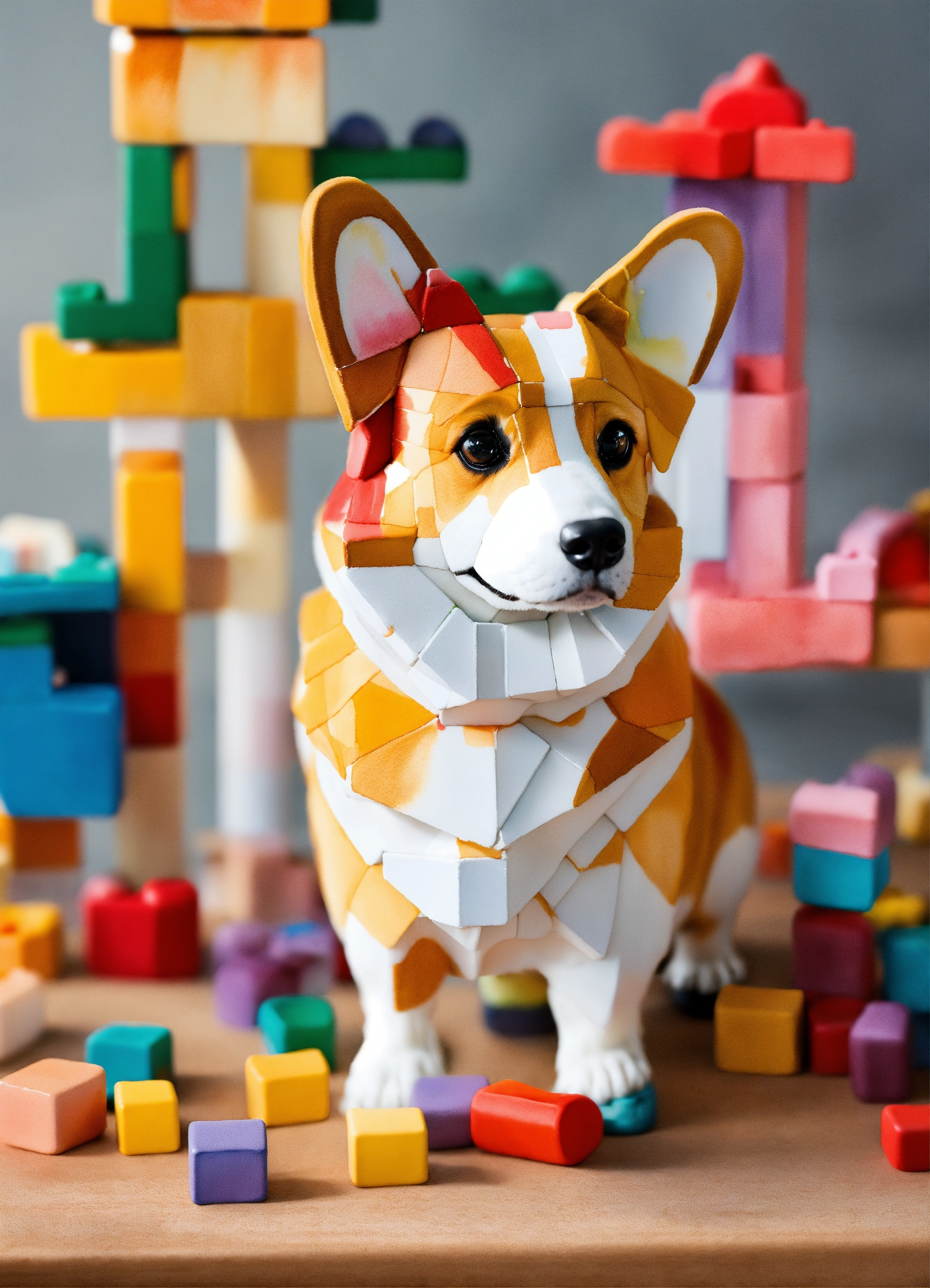 Lexica - Corgi watercolor building blocks