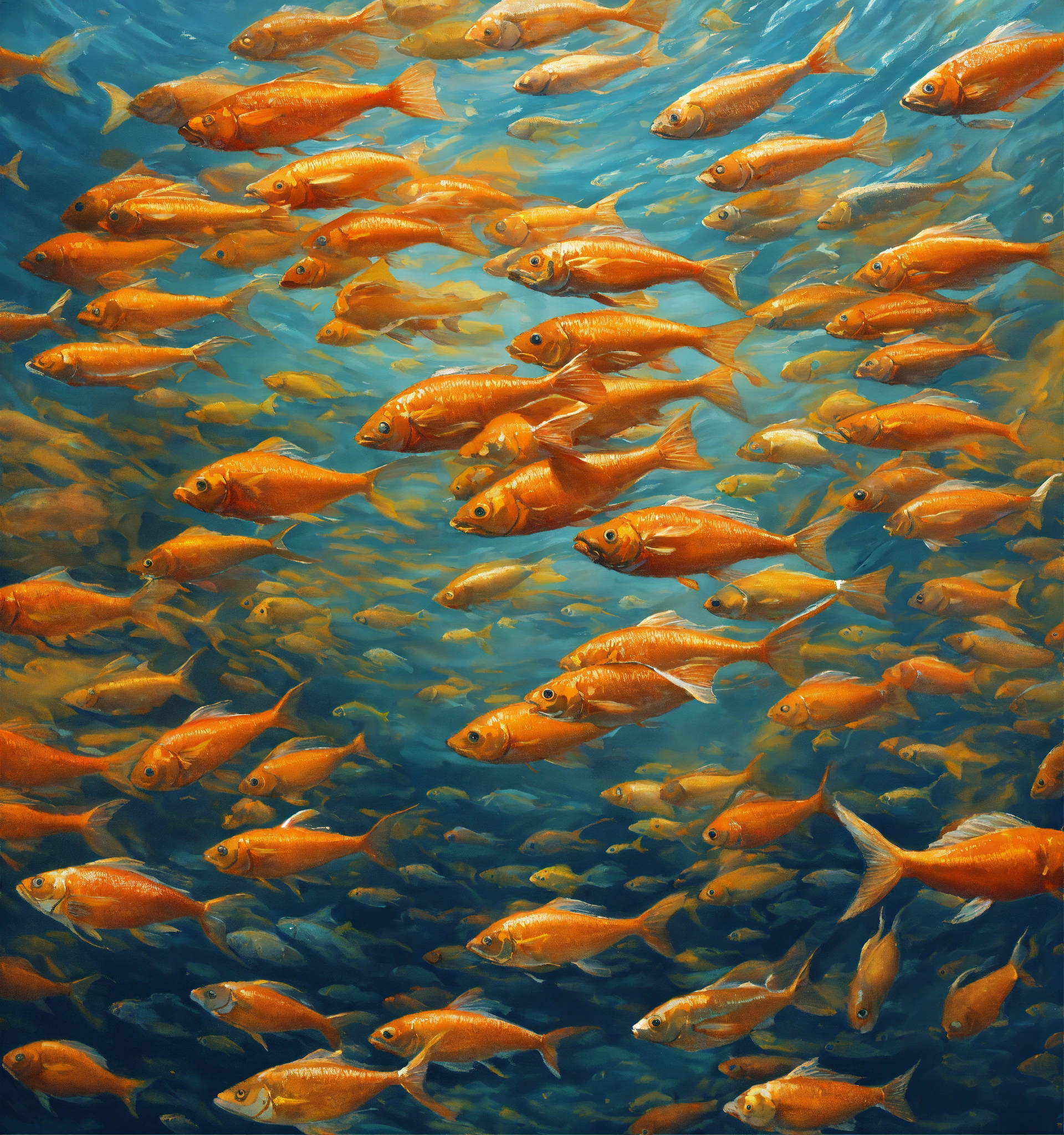 Lexica - Concept art of a school of fish, swirling, seen from above oil ...