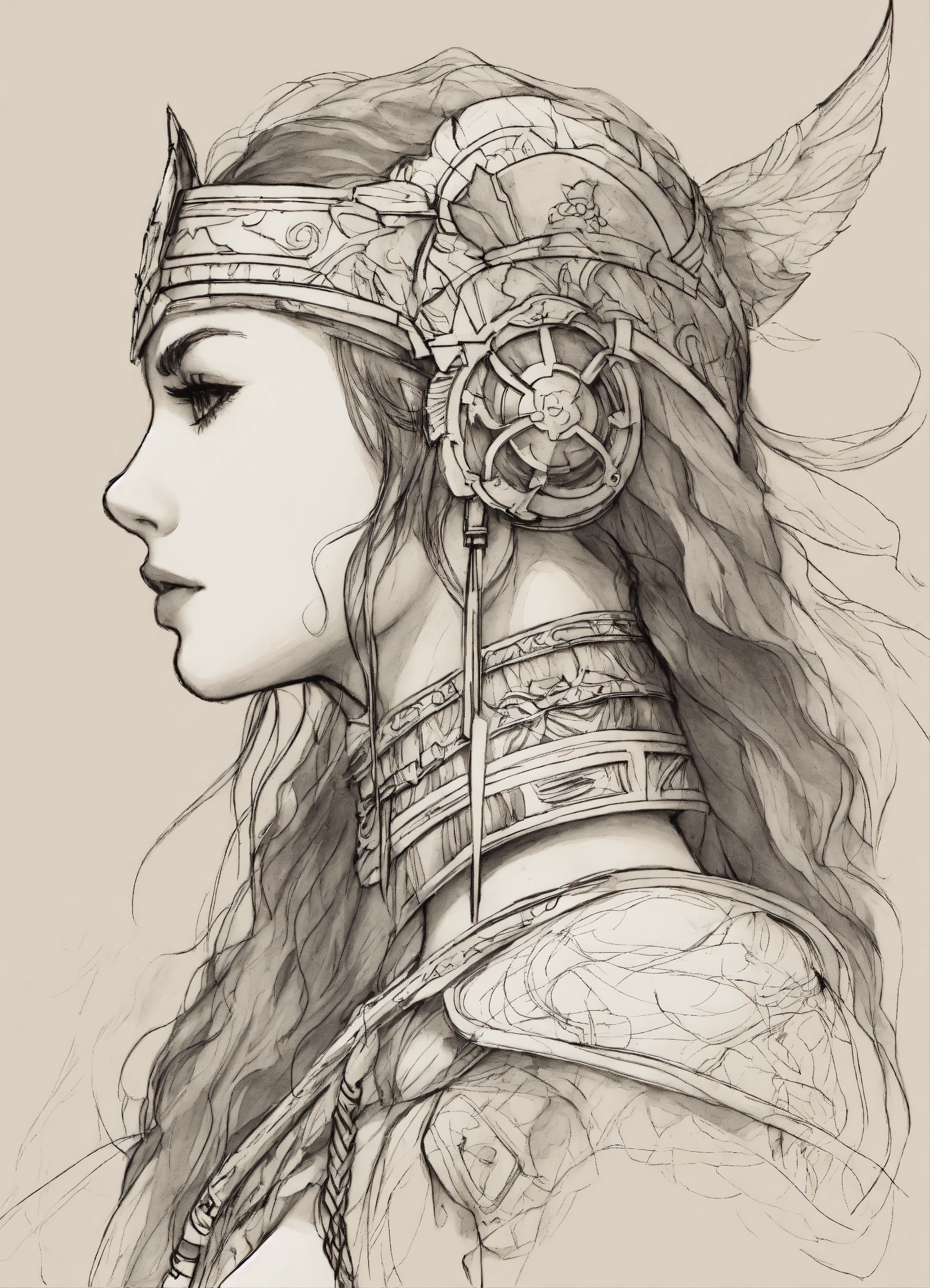 Lexica - Pen sketch of just the profile of an inner goddess in warrior ...