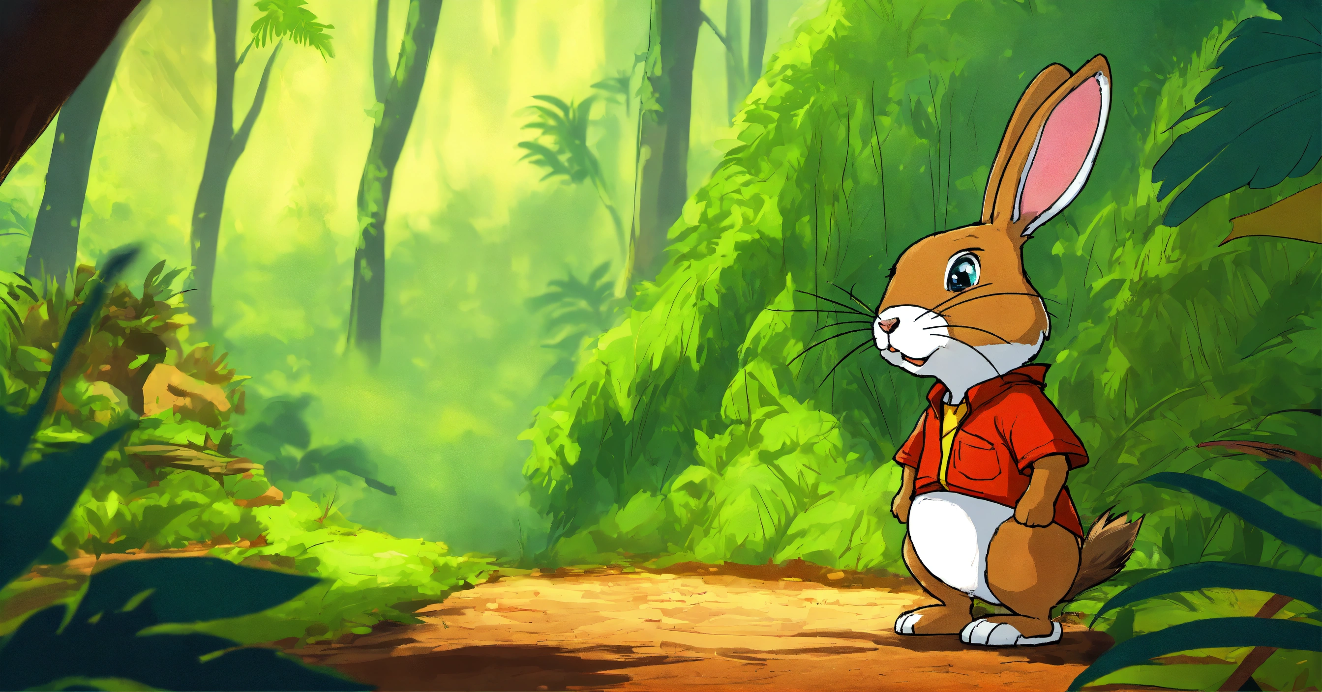 Lexica - Cartoon in a big dense jungle one rabbit was there he was ...