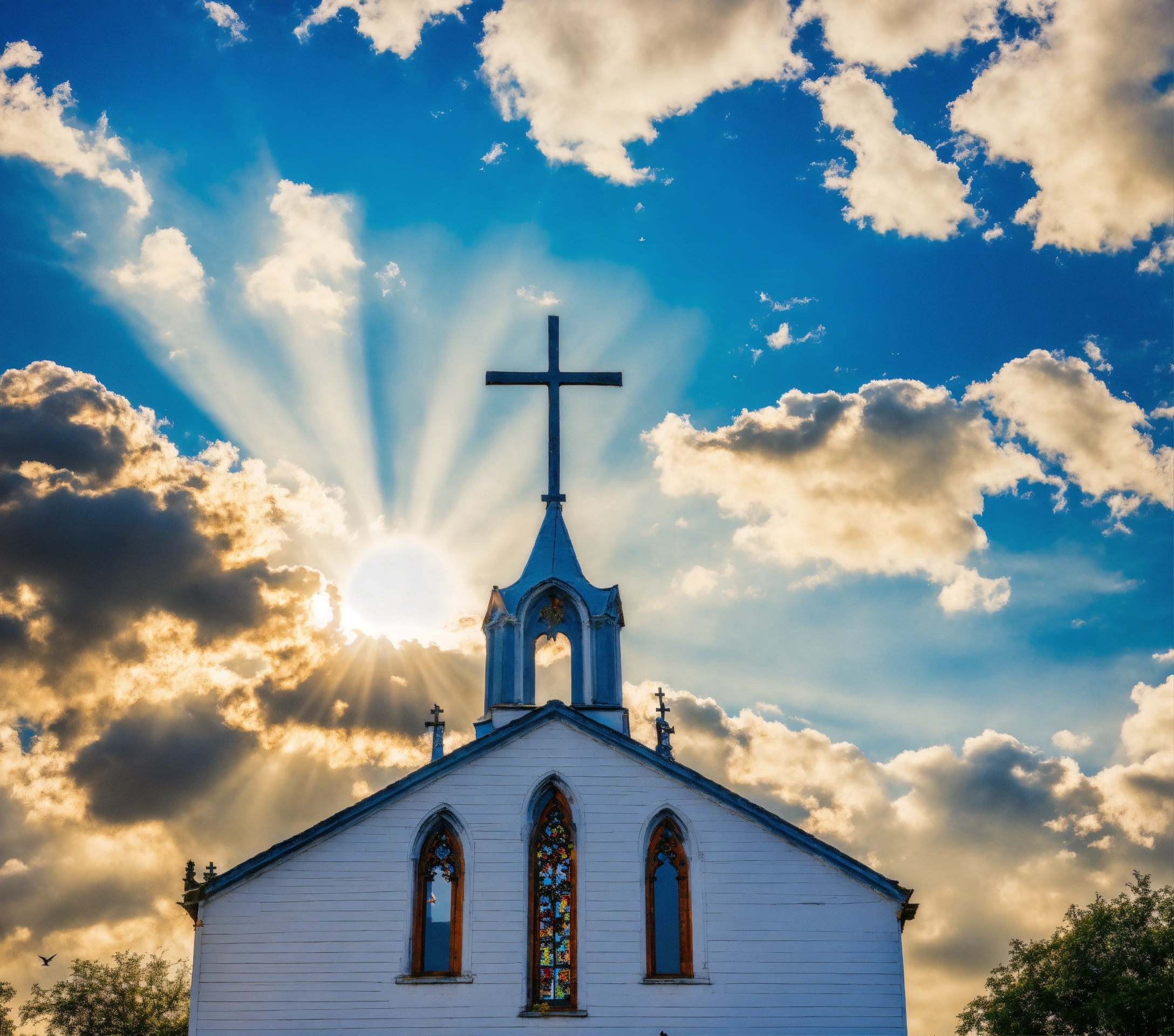 Lexica - Cross church , Beautiful blue sky and the sun in the clouds ...