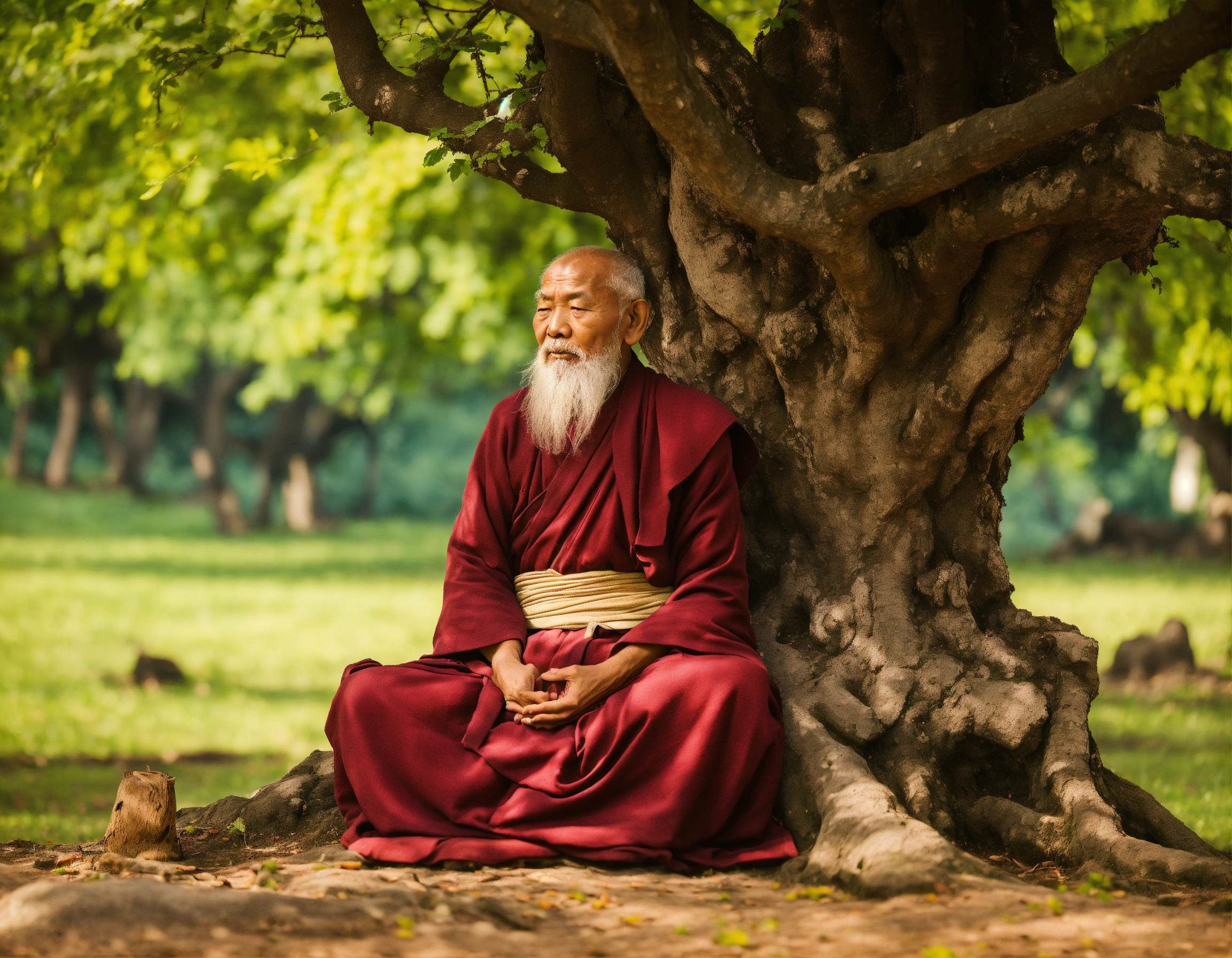 Lexica - Wise old monk in meditation under a tree