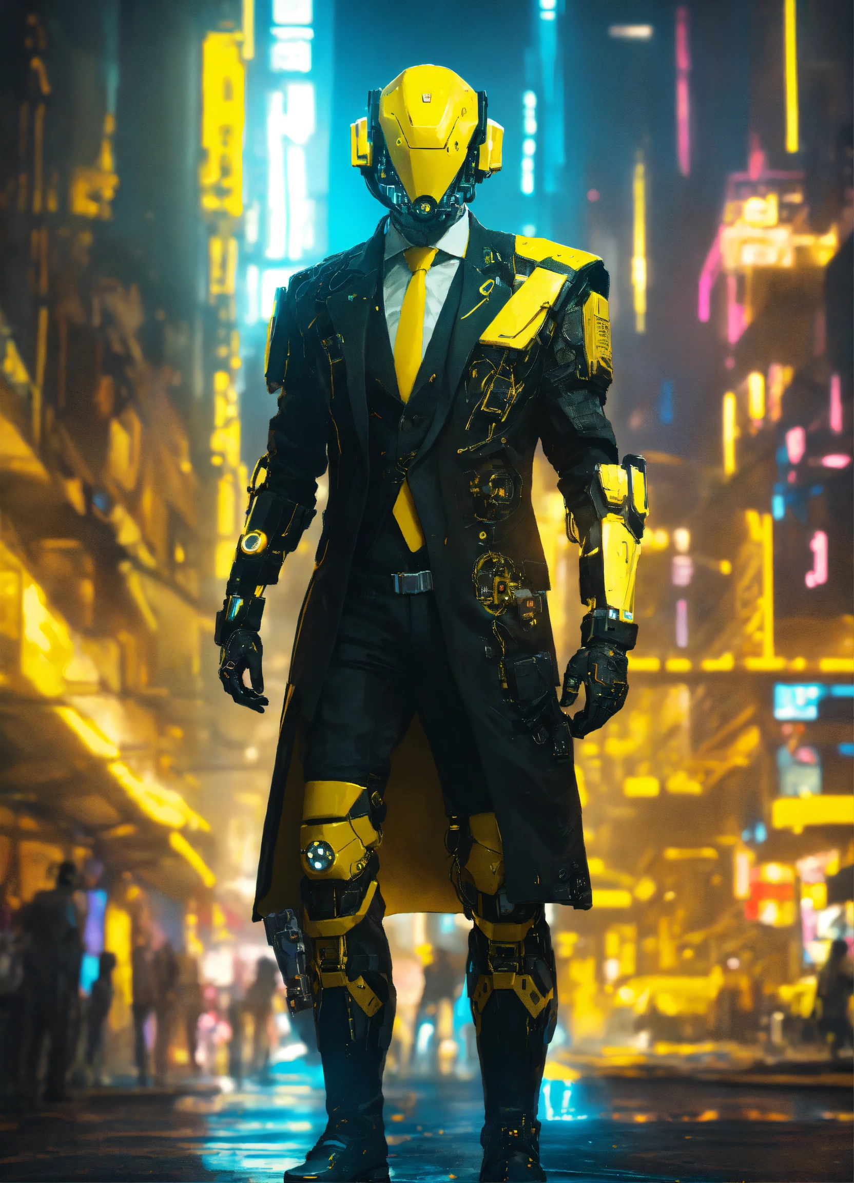 Lexica - Cyberpunk cyborg with yellow cybernetic parts. Mostly human ...