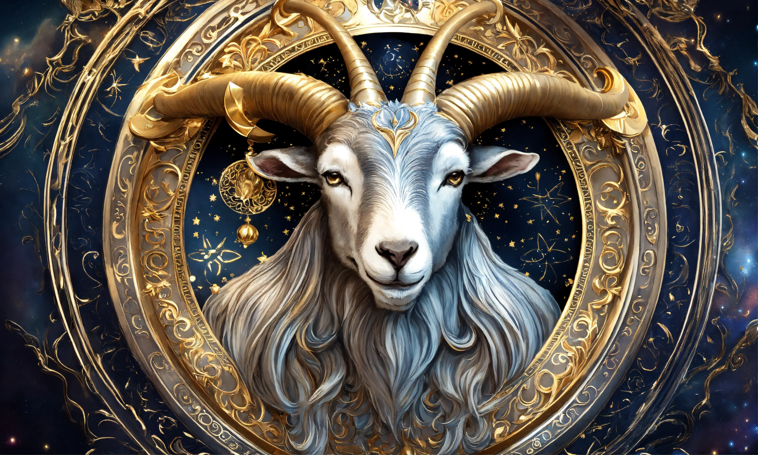 Lexica - Silver goat, astrological symbol, universe background, stars ...