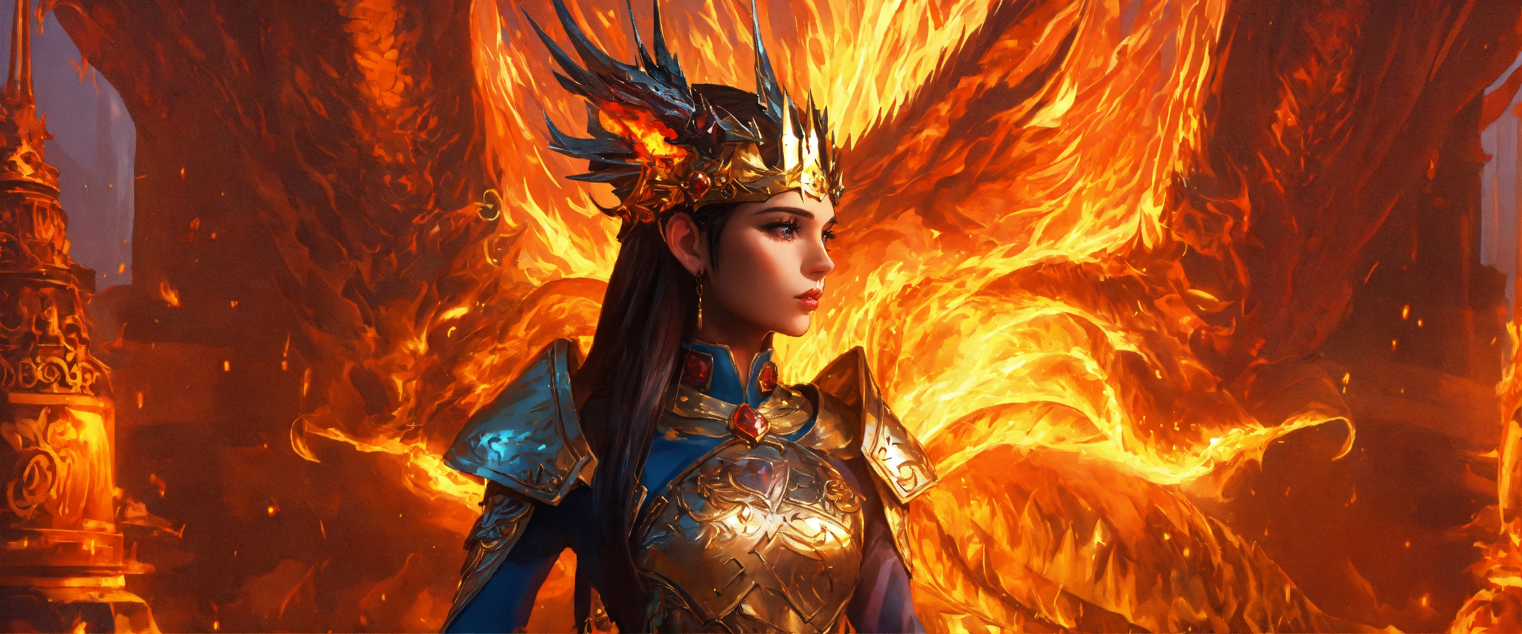Lexica - Queen with fire crown on a dragon cyber