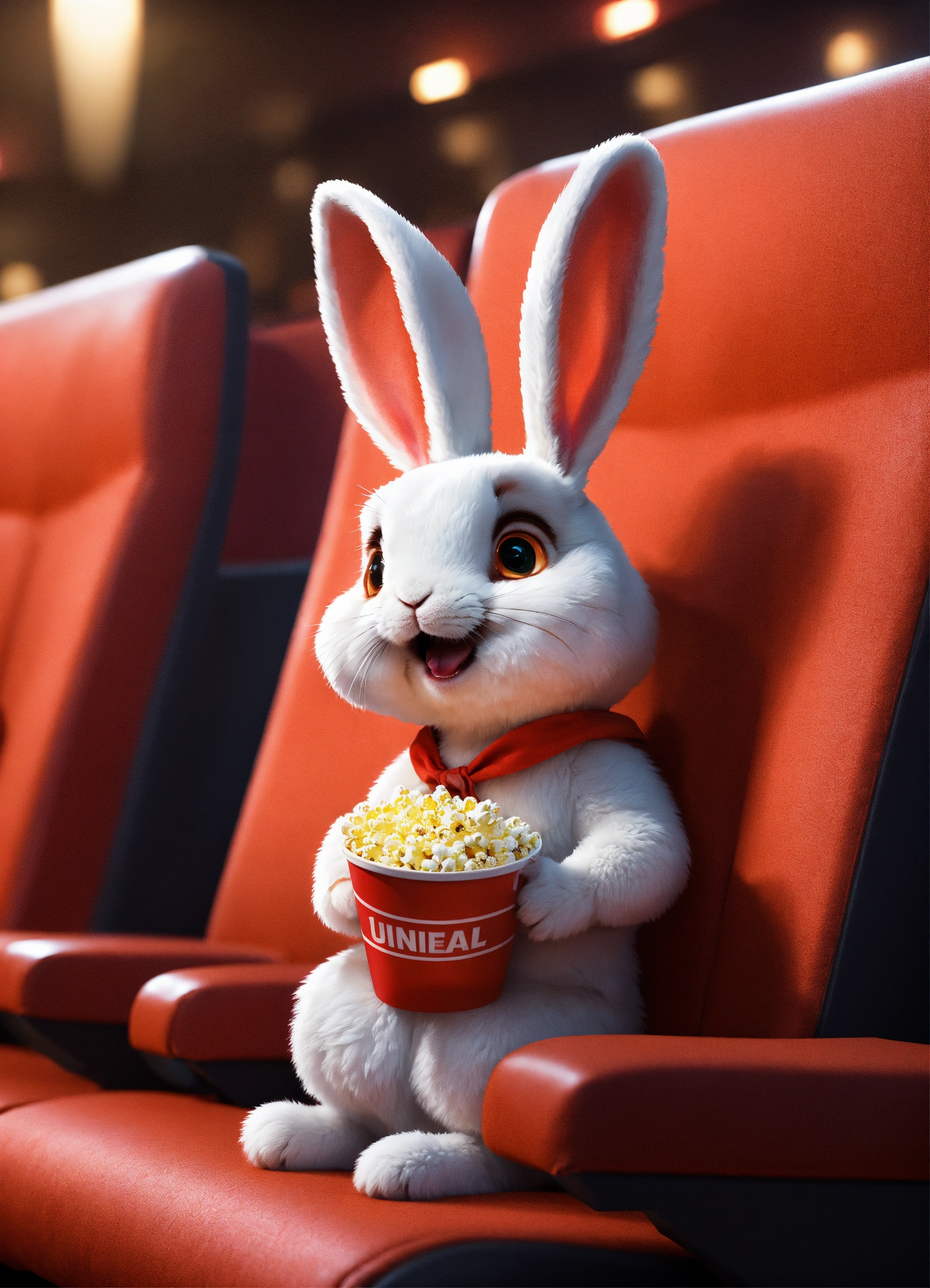 Lexica - Cute small humanoid white rabbit sitting in a in a movie ...
