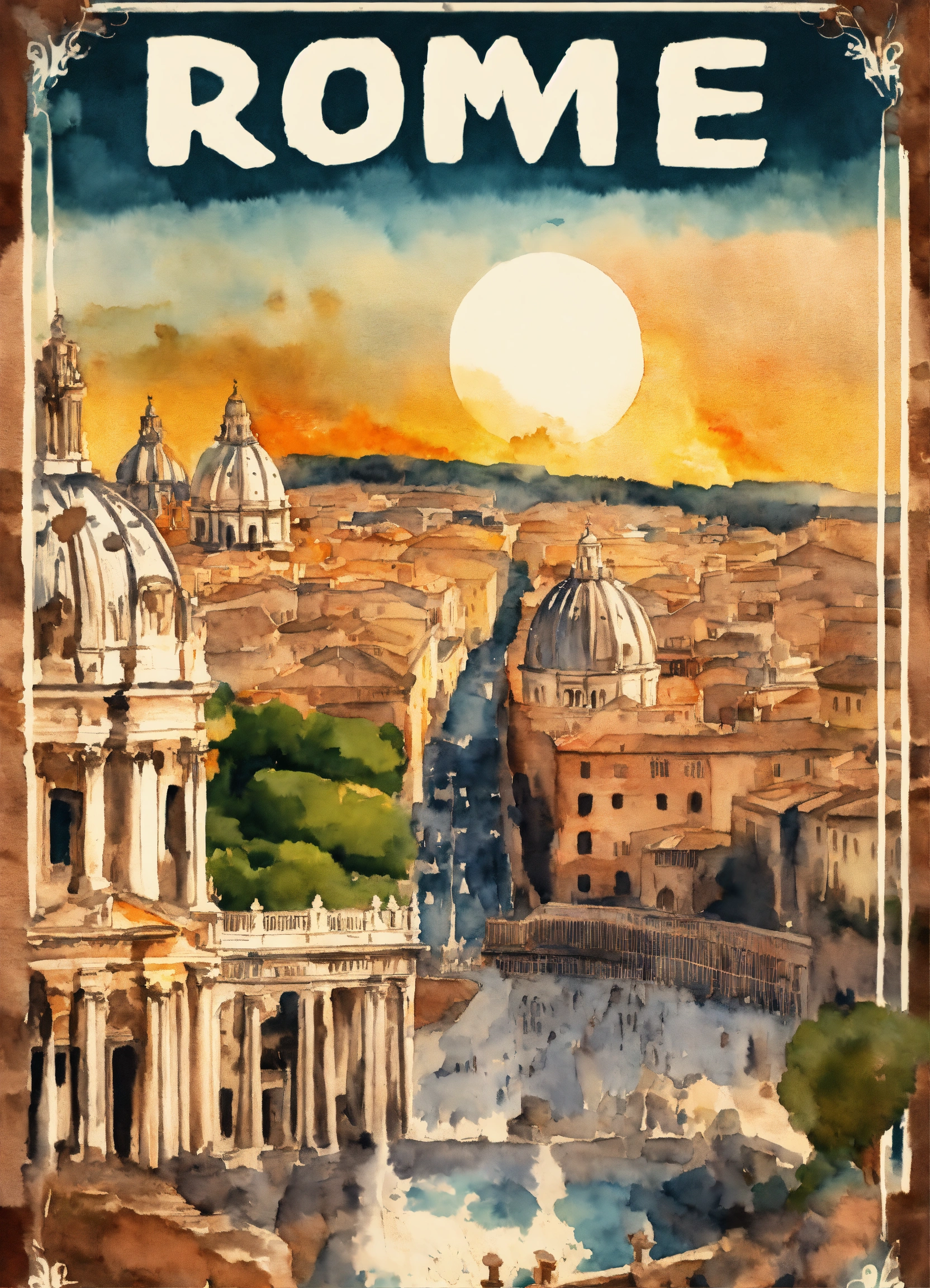 Lexica - Rome poster vintage boho retro watercolor style