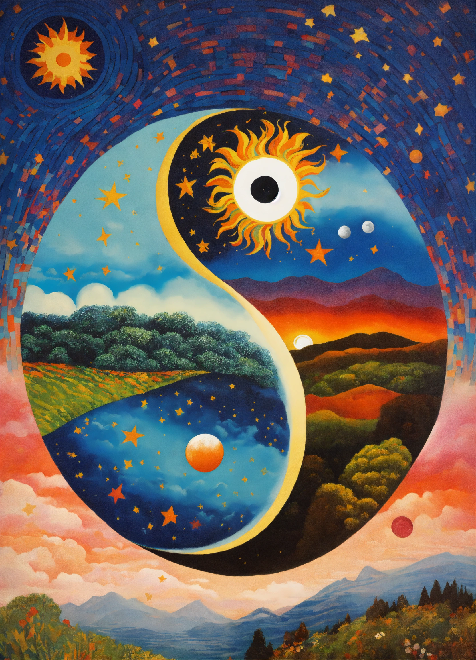 Lexica - Dream dimension, ying yang , stars painted rene margritte ...