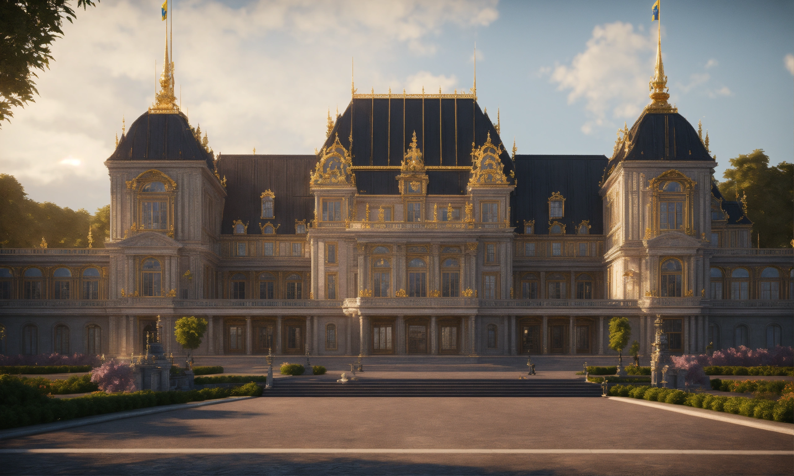 Lexica - Full image of a massive royal palace with a black roof, built ...