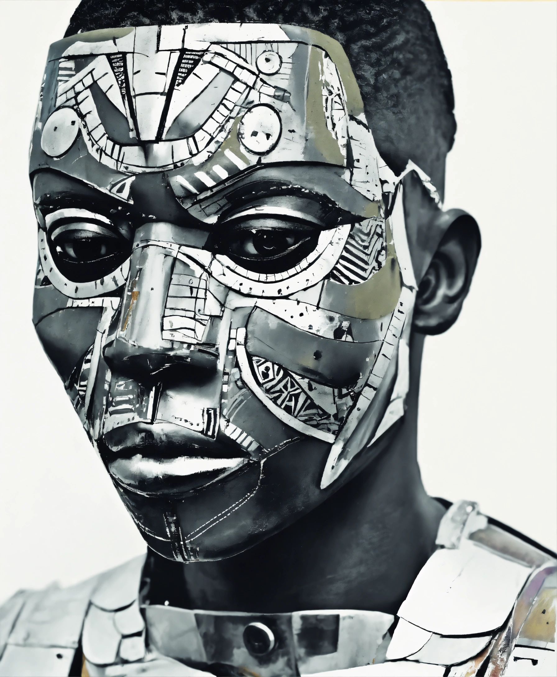 Lexica - African tribal mask robot collage style abstract edgy ...