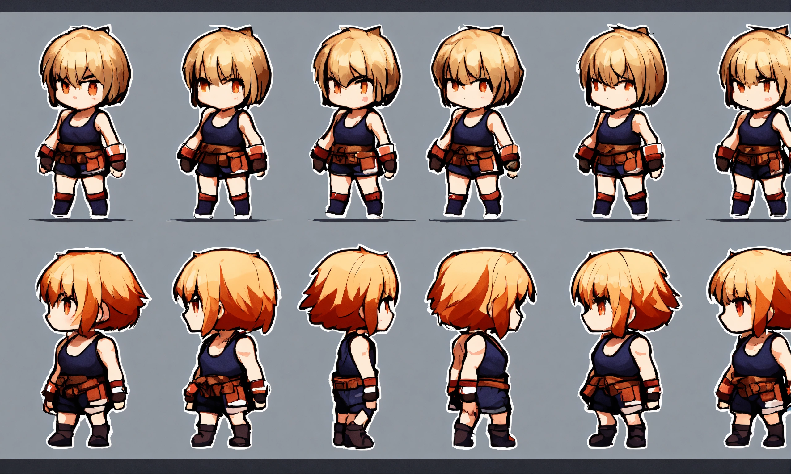 Lexica Game Assets Sprite Sheet Girl Short Hair Tank Top Shorts