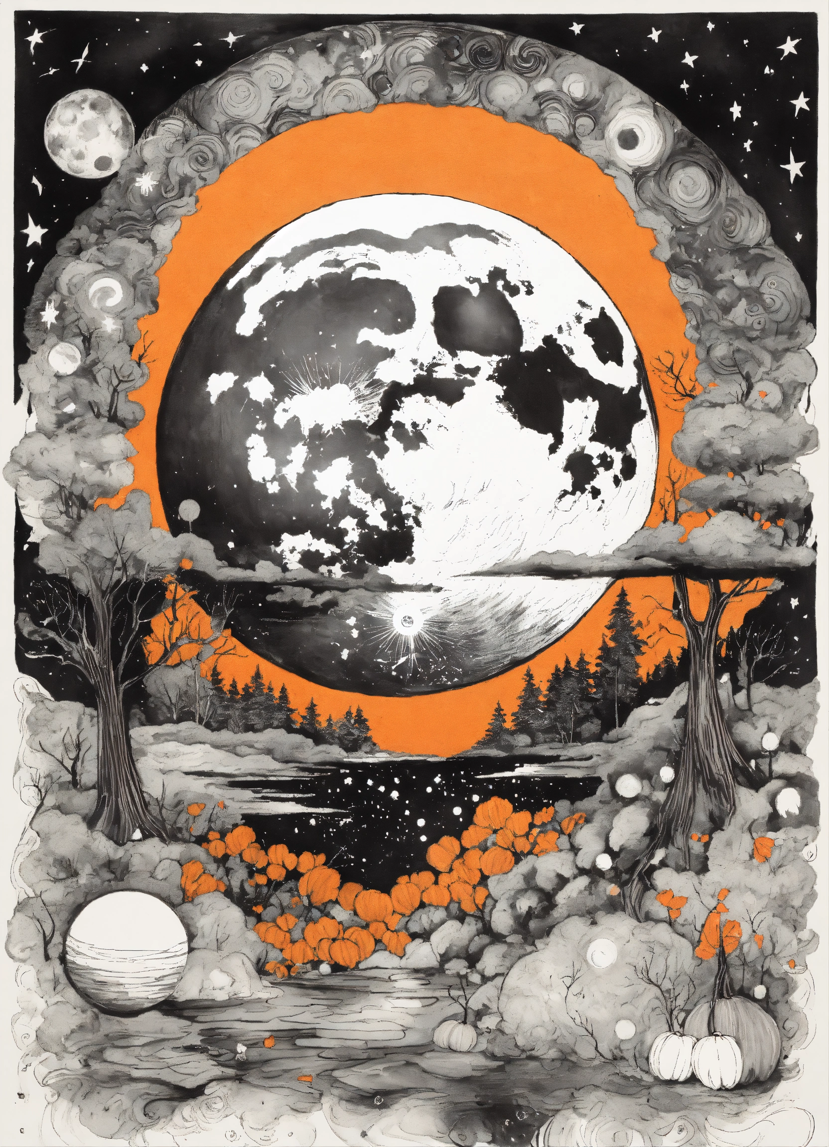Lexica - INK DRAWING of magical MYSTICAL planets, moon,stars, universe ...