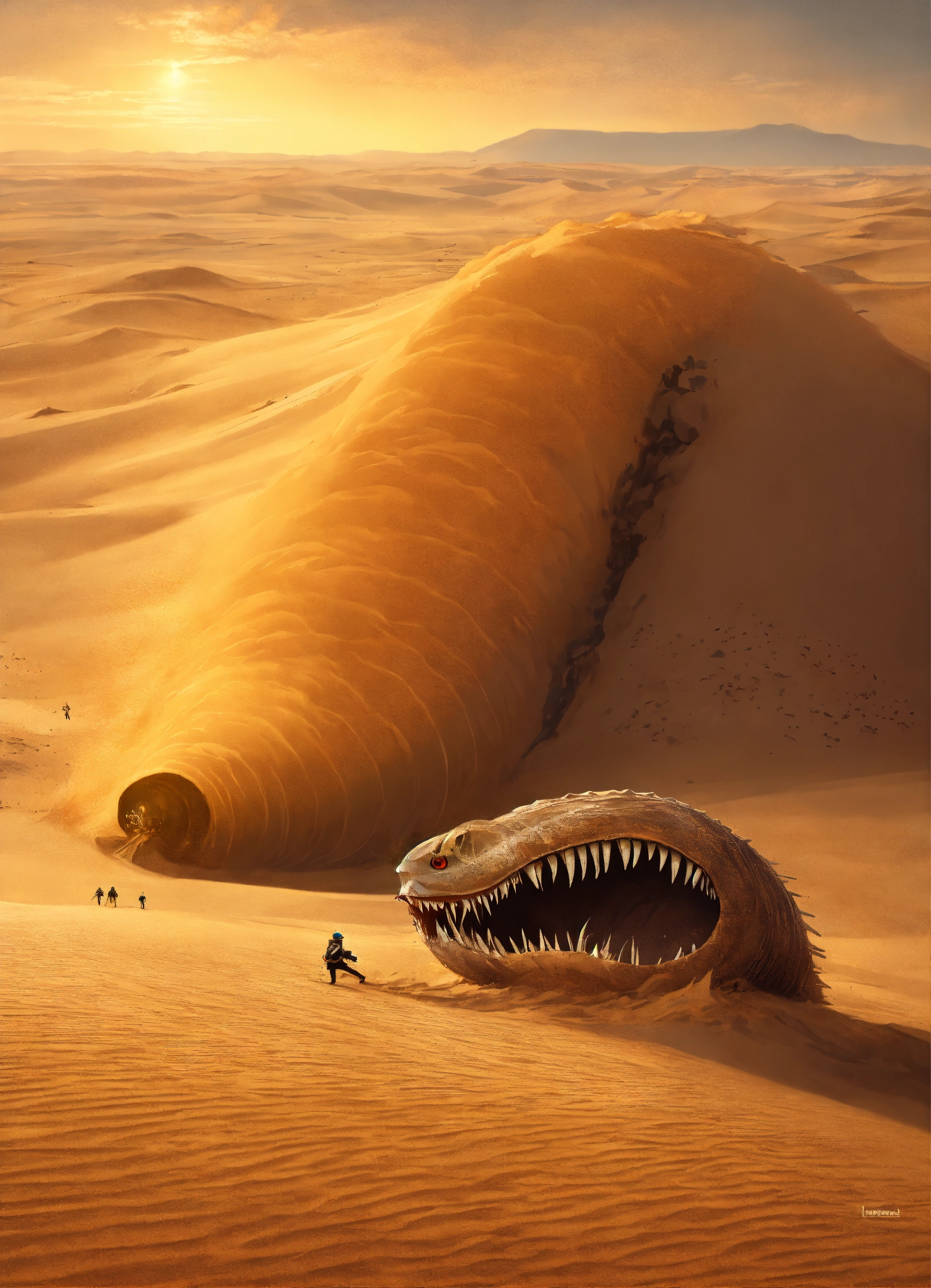 Lexica - A Dune sandworm fighting a Graboid