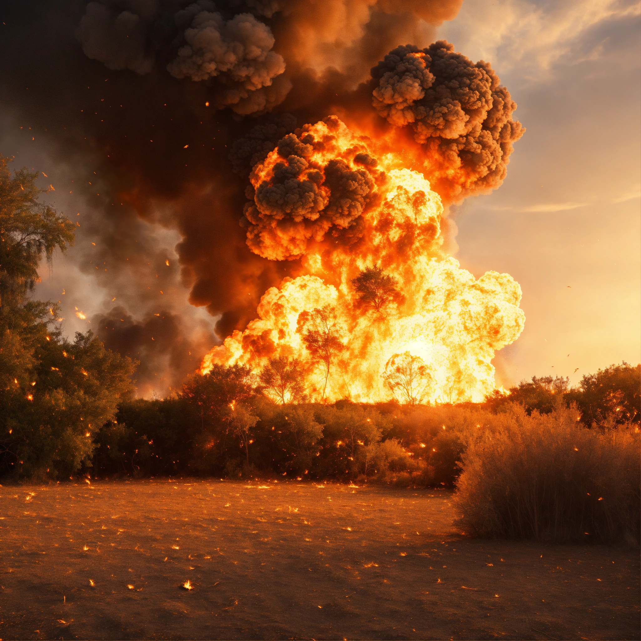 Lexica - Outdoor background with explosions and fire in the background