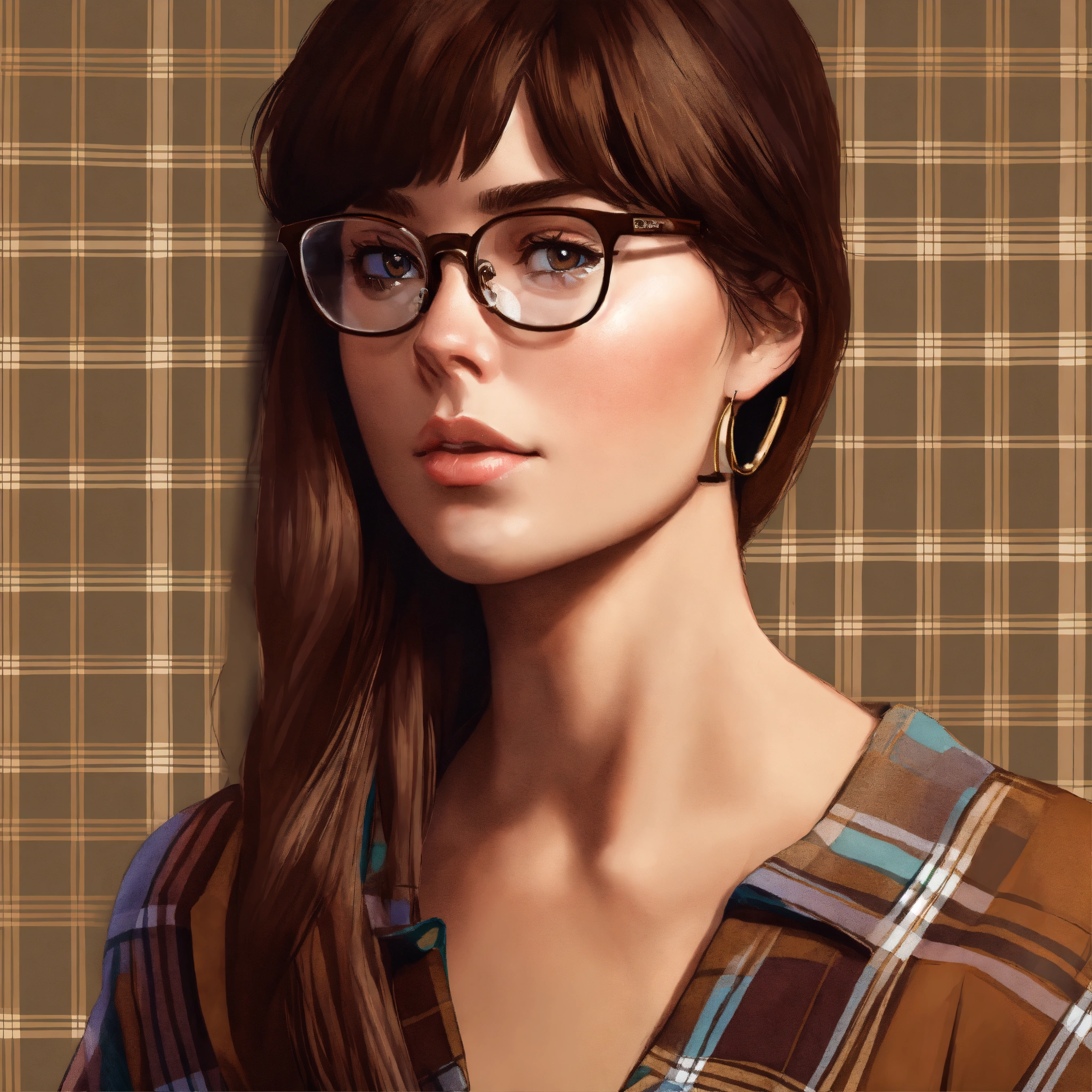 Lexica - A digital portrait of a stern woman with chocolate brown hair ...