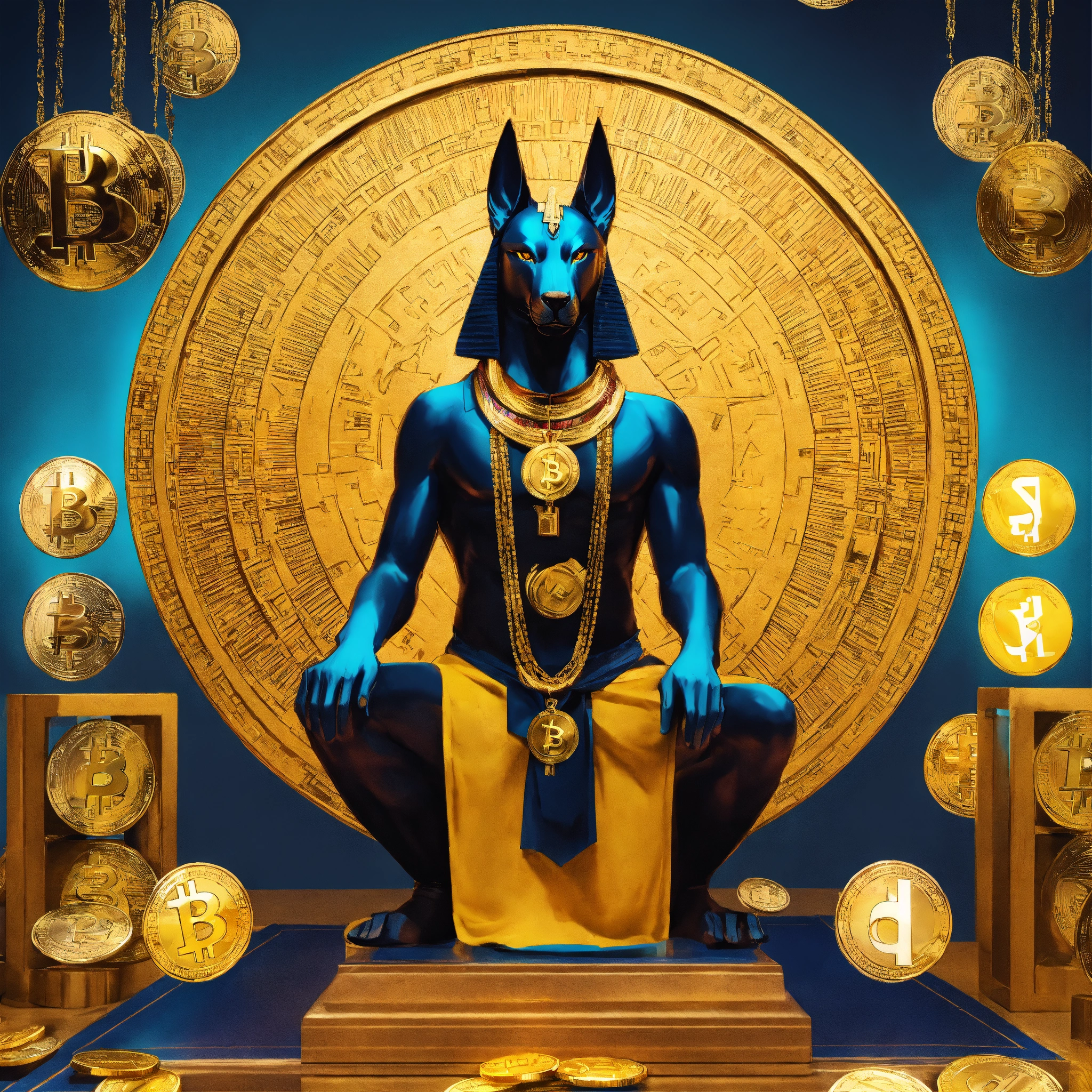 Lexica - Poster of Anubis, surrounded by cryptocurrency