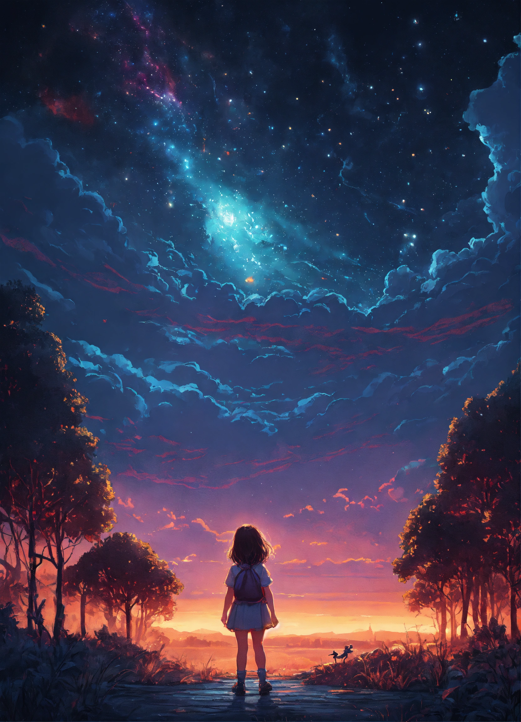 Lexica - By dan mumford, a little girl from behind looking at the stars ...
