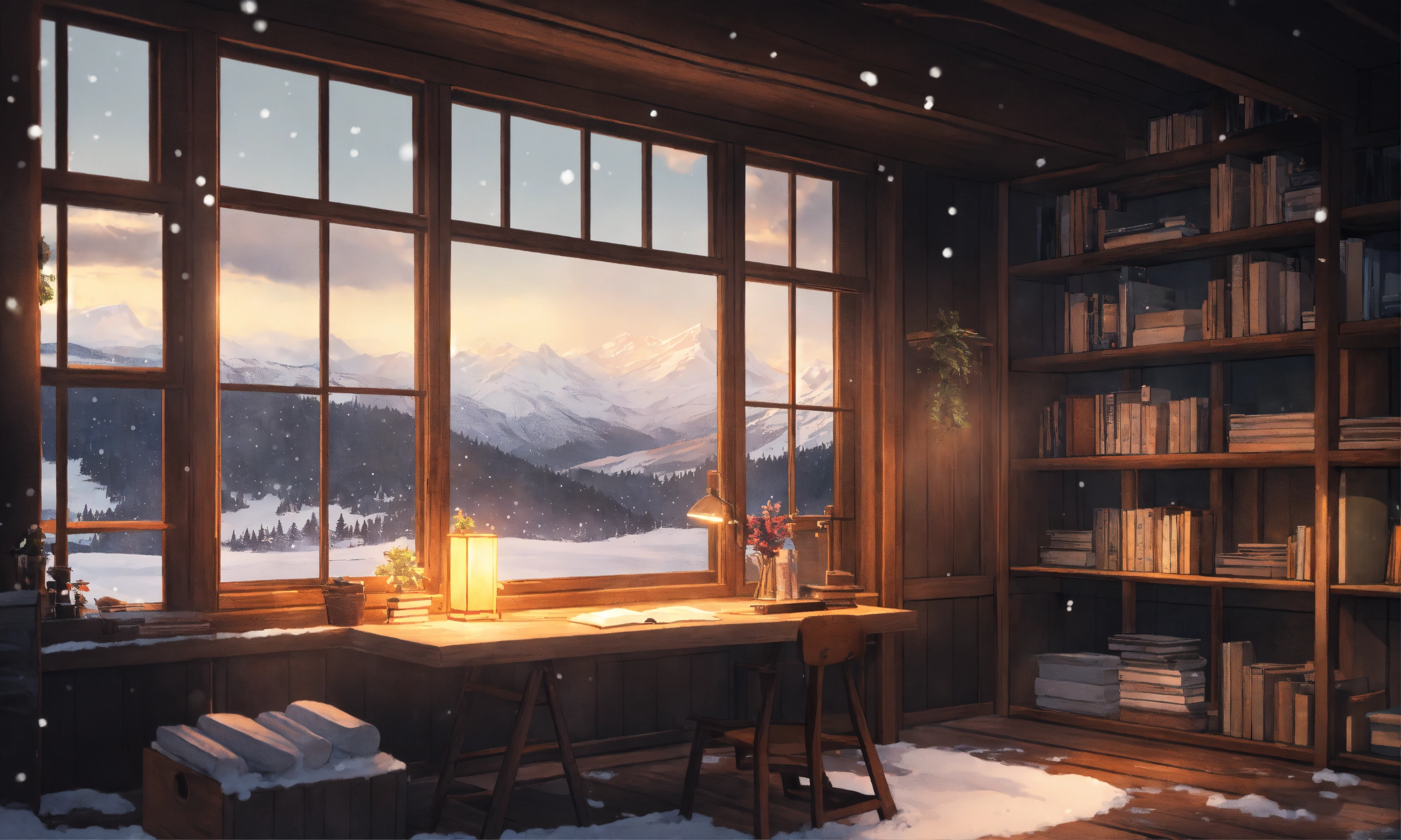 Lexica - Study room in forrest cabin, dark grey washed tints, studio ...