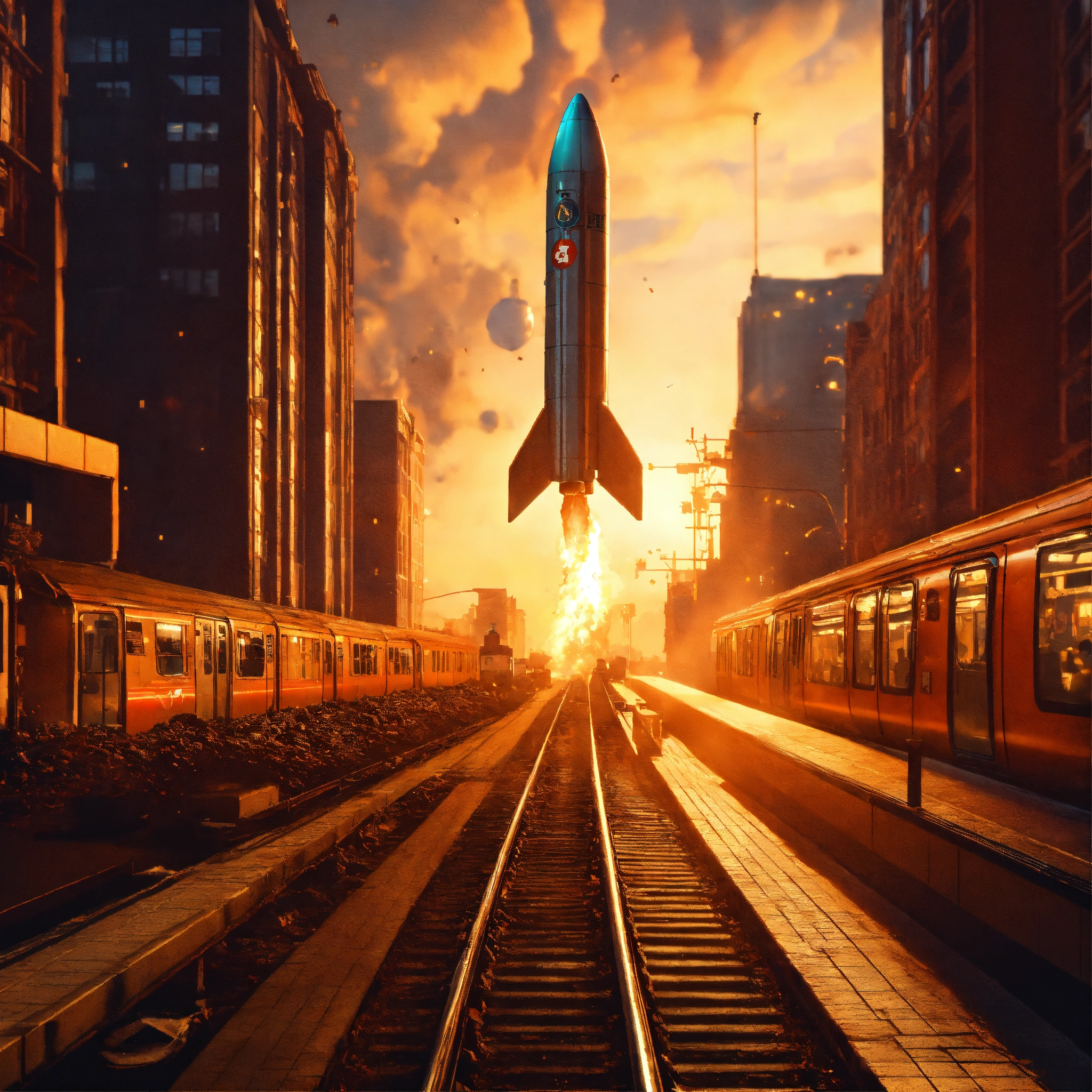 Lexica - Subway taking off like a rocket, explosion, from the ground ...