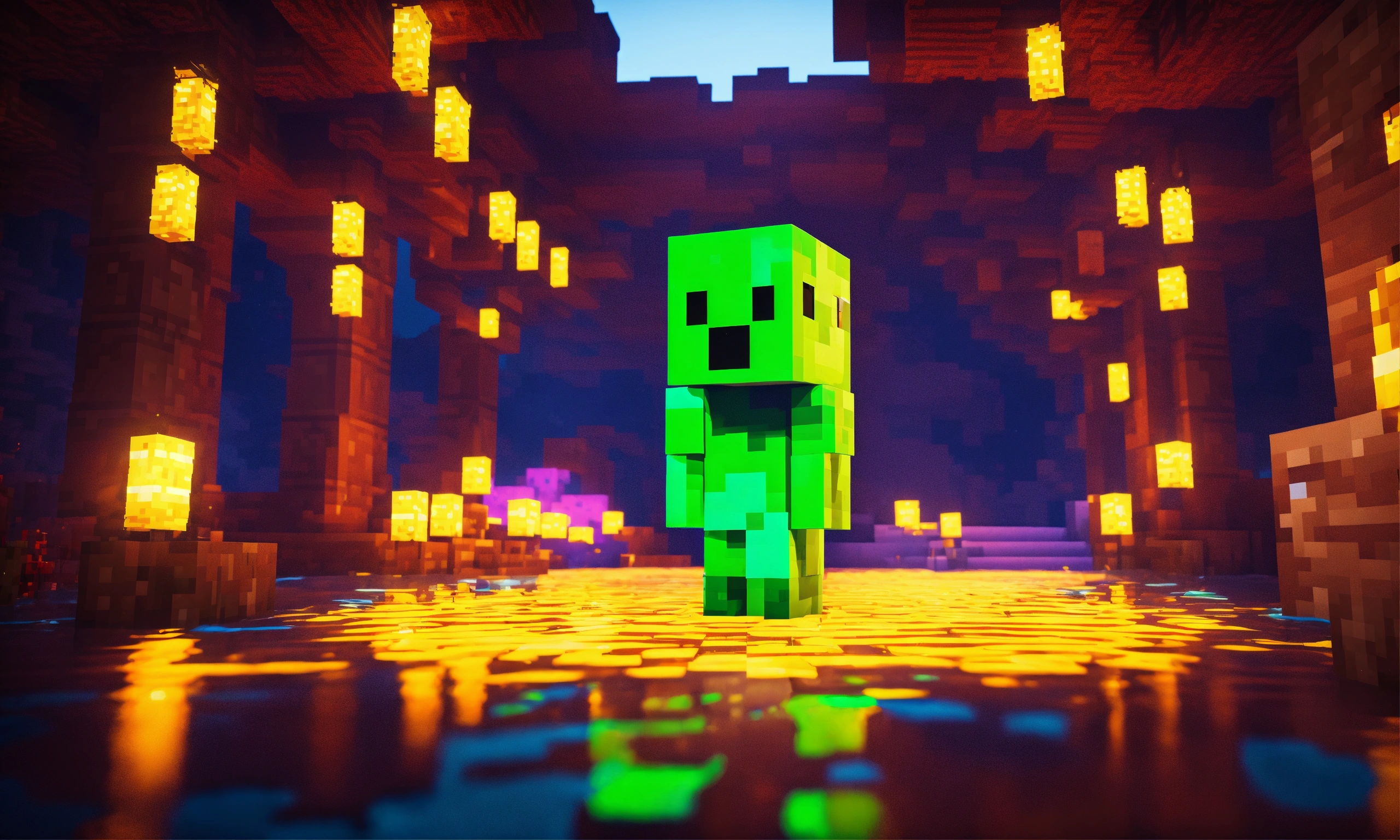 Lexica - Minecraft creeper, scary, surrounded by minecraft water. a ...