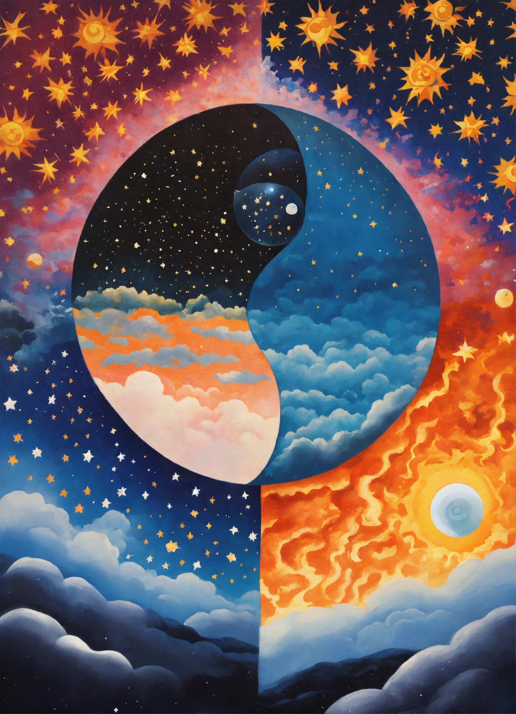 Lexica - Dream dimension, ying yang , stars painted rene margritte ...