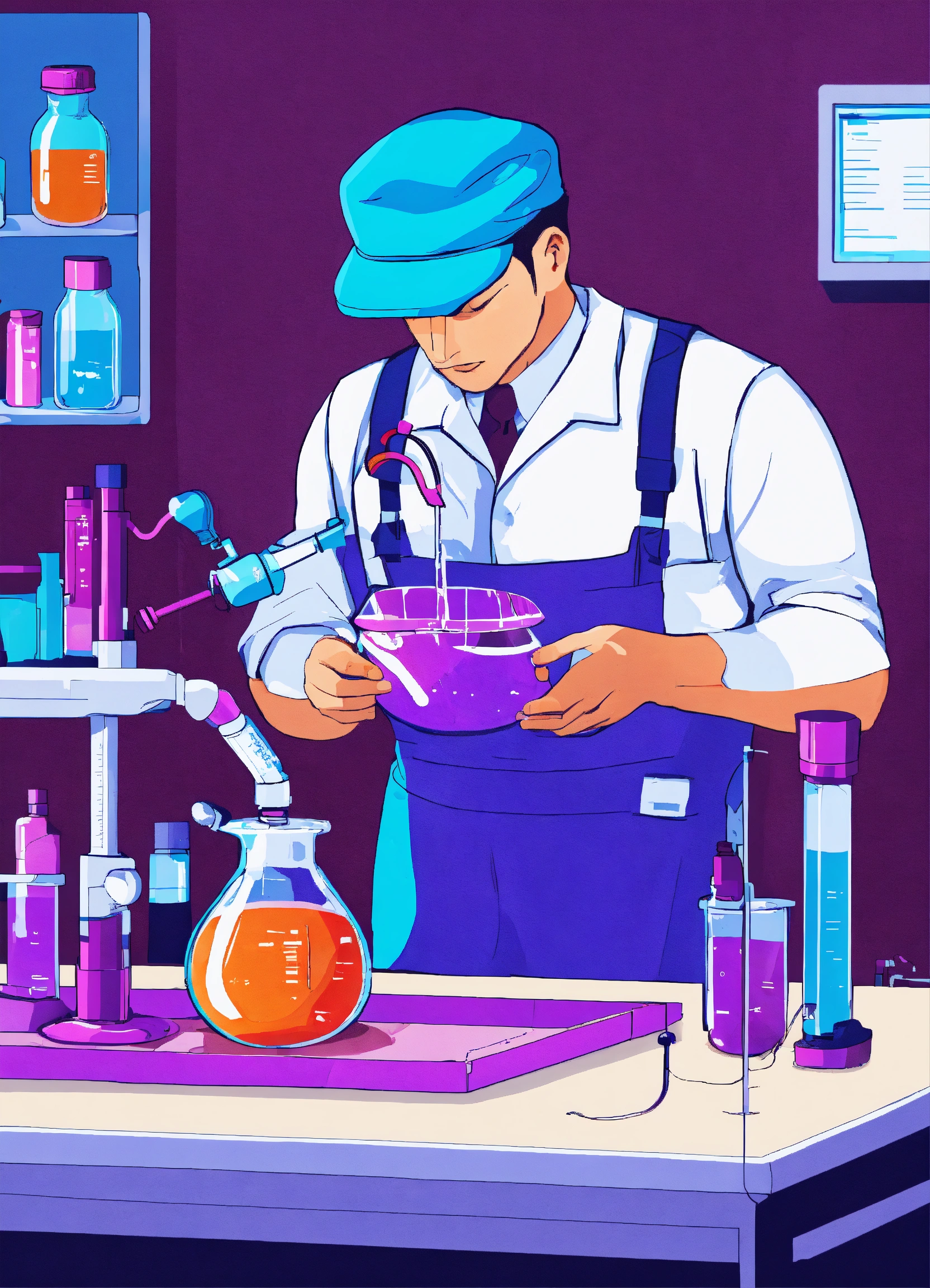 Lexica Purple color plumber person testing the water using a water