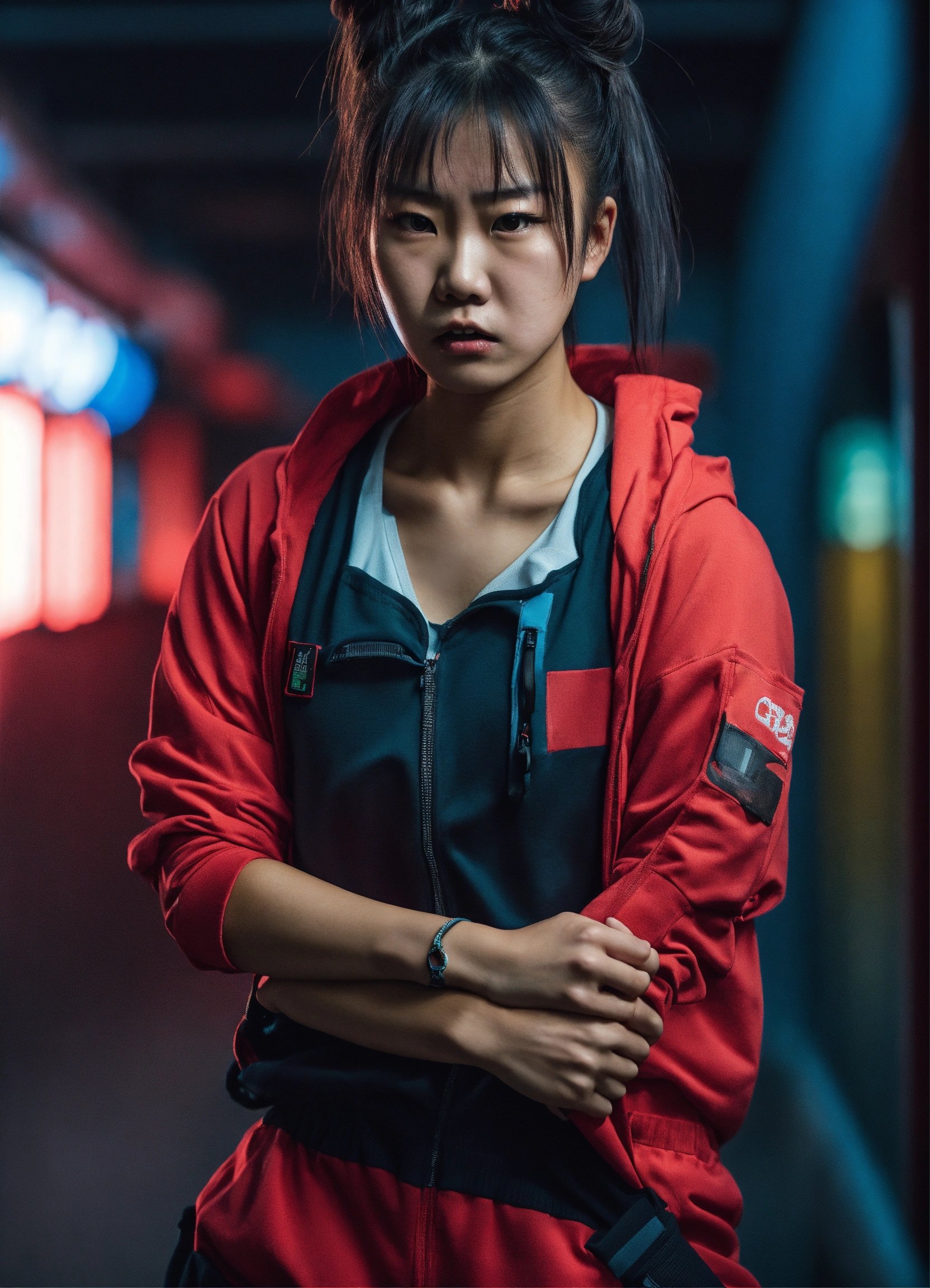 Lexica - An ultra detailed photo of an ugly angry 20 years old Asian girl,  with menacing traits, with a little bun in the hair, with very angry  expre...