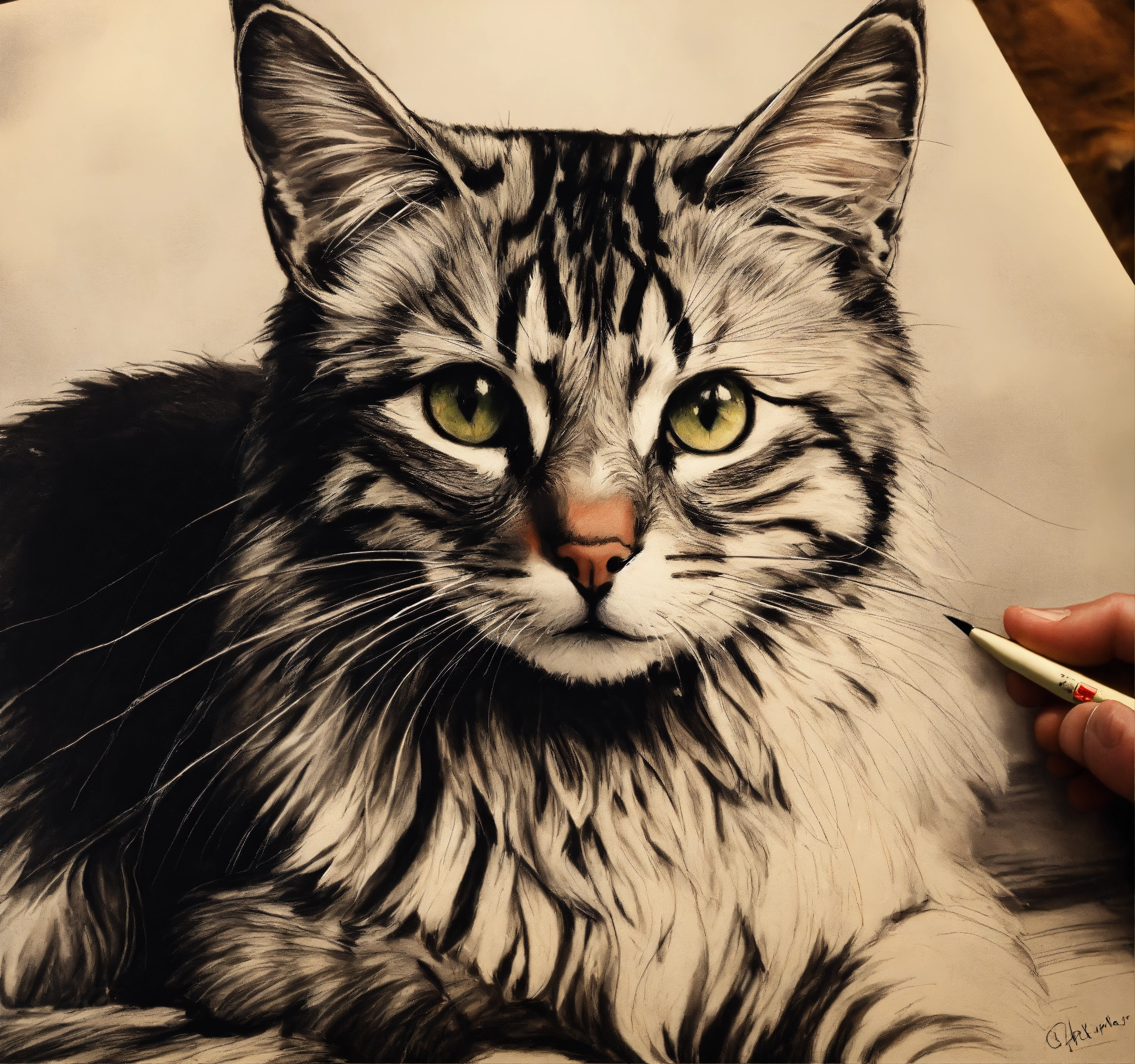 Lexica - A realistic cat with a graphite sketch, a Sketch