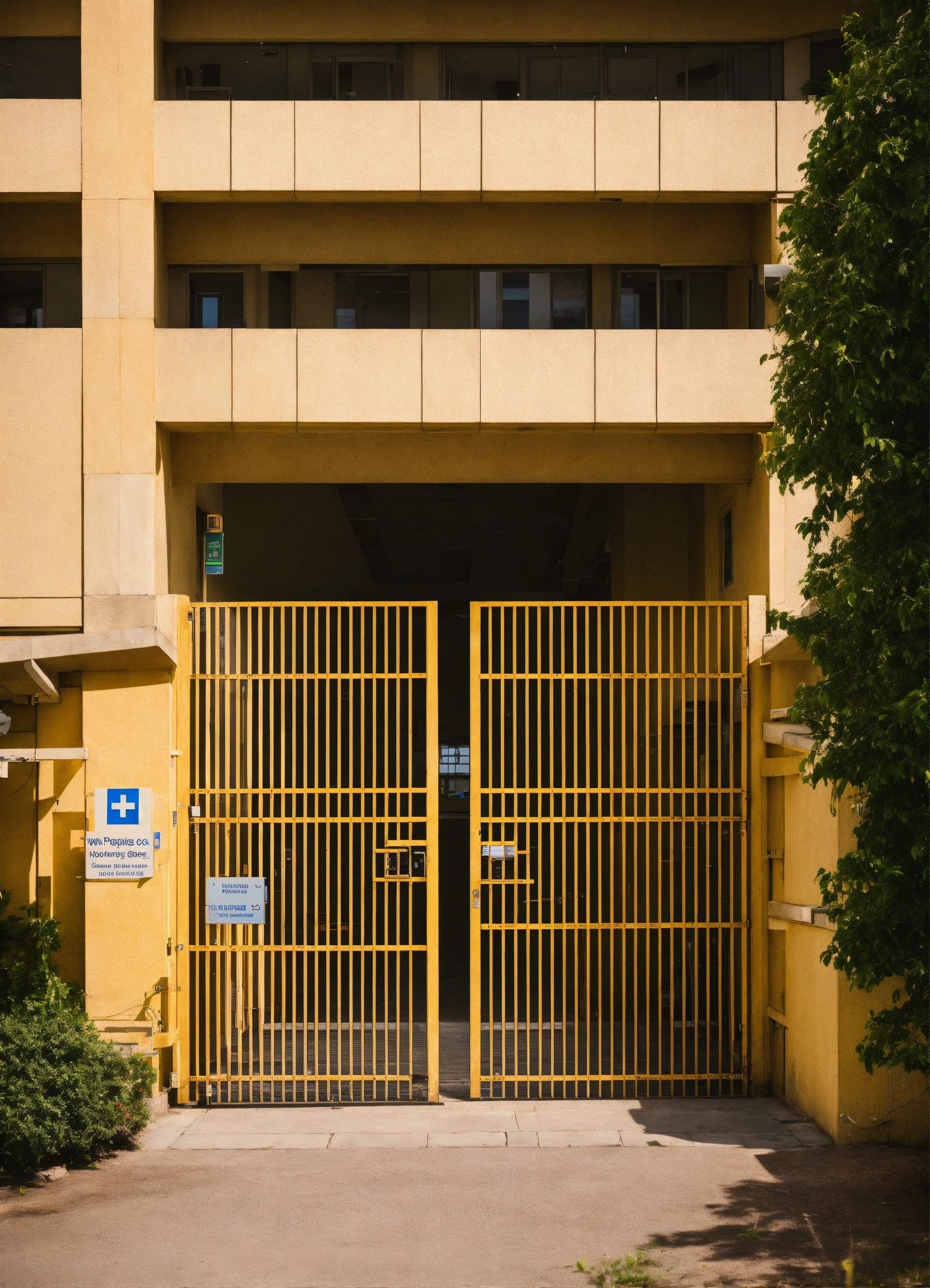 Lexica - A hospital from the outside with a wide open gate