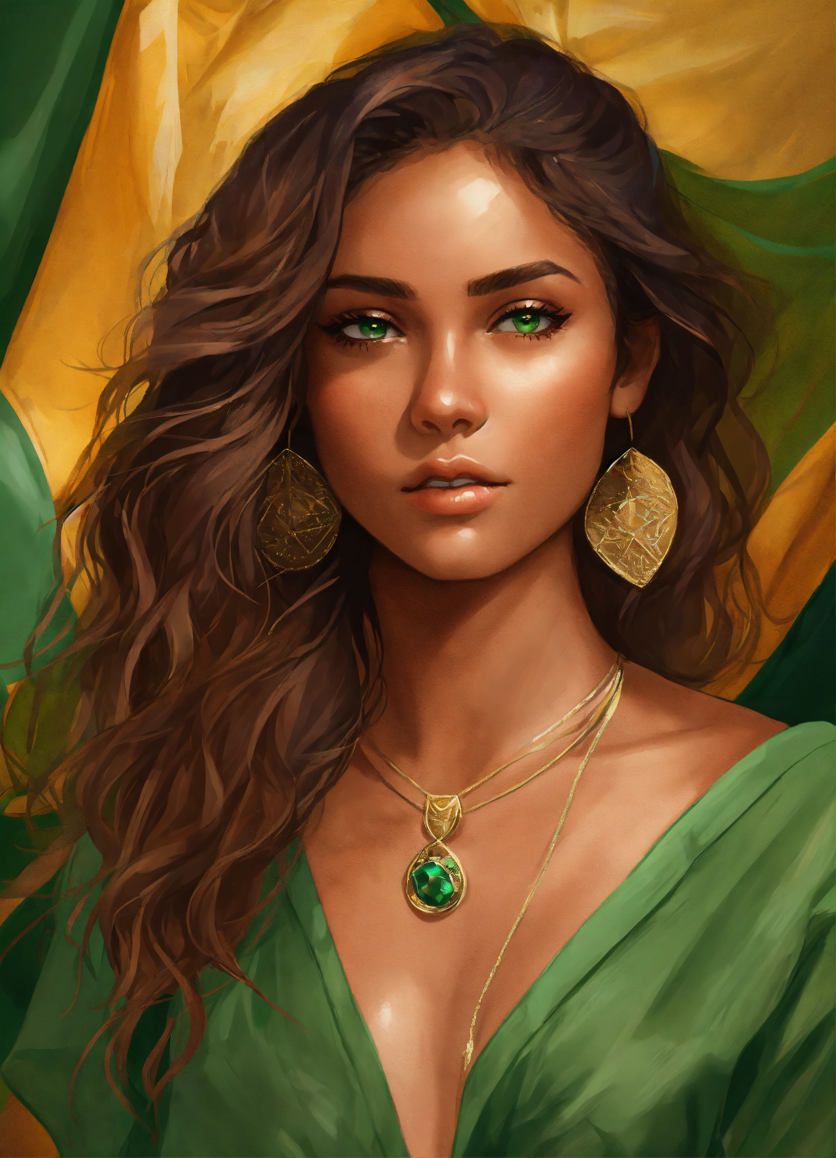 Lexica - A digital portrait of a brazillian woman with golden tan skin ...